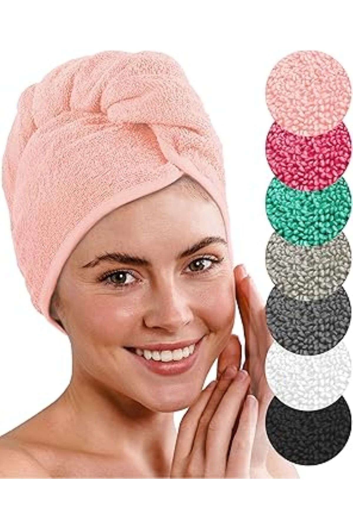 Hair Towel | Hair Towel-Makeup Towel-Acrylic Buttoned - 100% Cotton-Makeup Bonnet-Pink