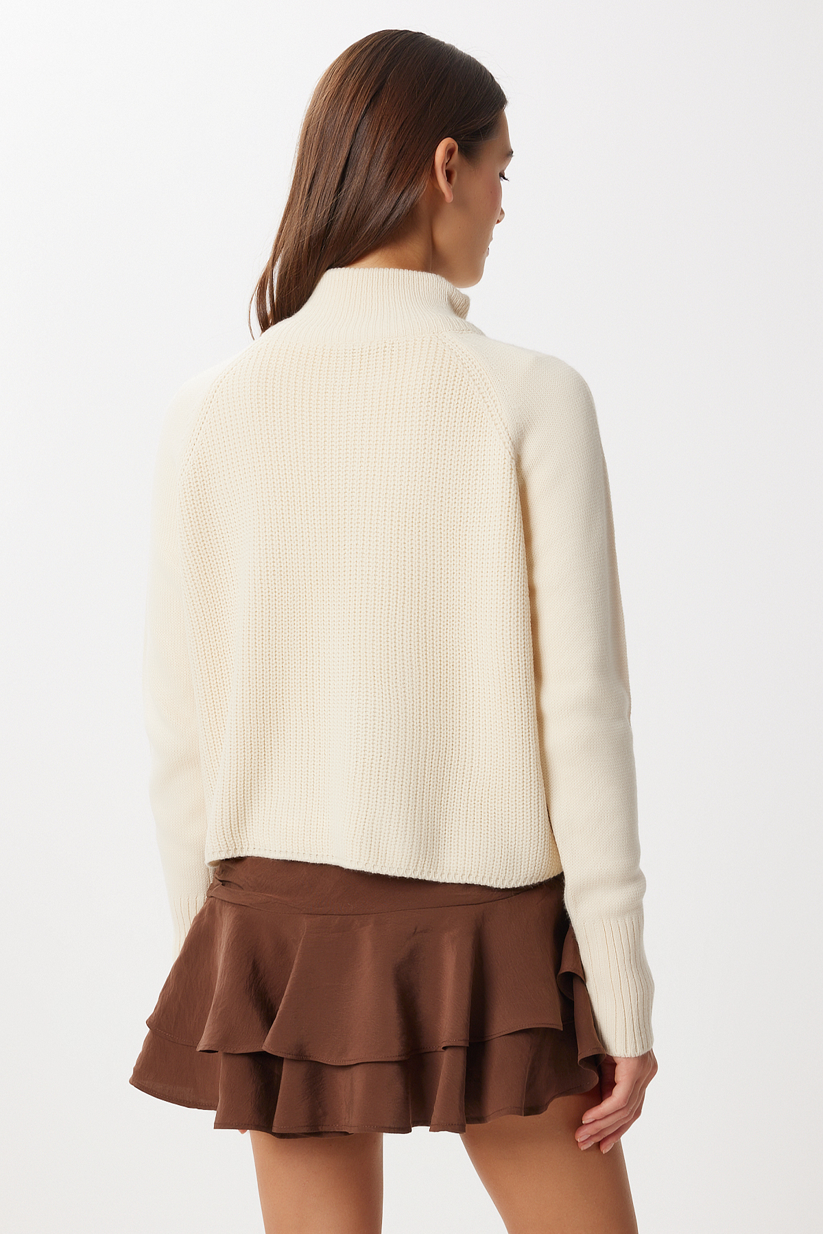 Lovelyİstanbul  Fermuarlı Dik Yaka Triko Kazak LFG0162 KREM - Görsel 5