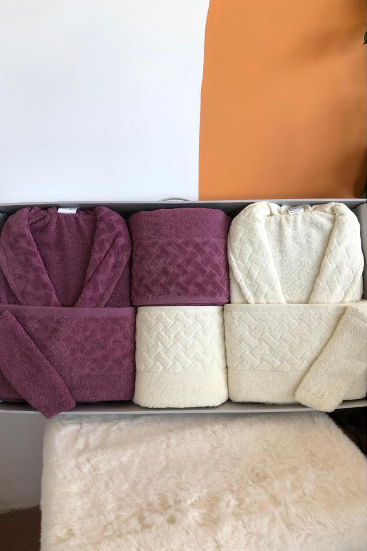 Çeyiz Diyarı Set Halate De Baie Pentru Familie Şazeli, 8 Piese, Cremă Prune Unisex - Standard