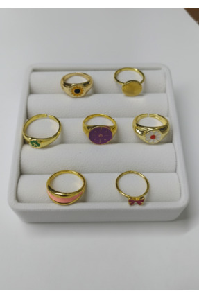 Ervalina 7'li Mineli Kelebek Çiçek Yüzük ve Eklem Yüzük Seti