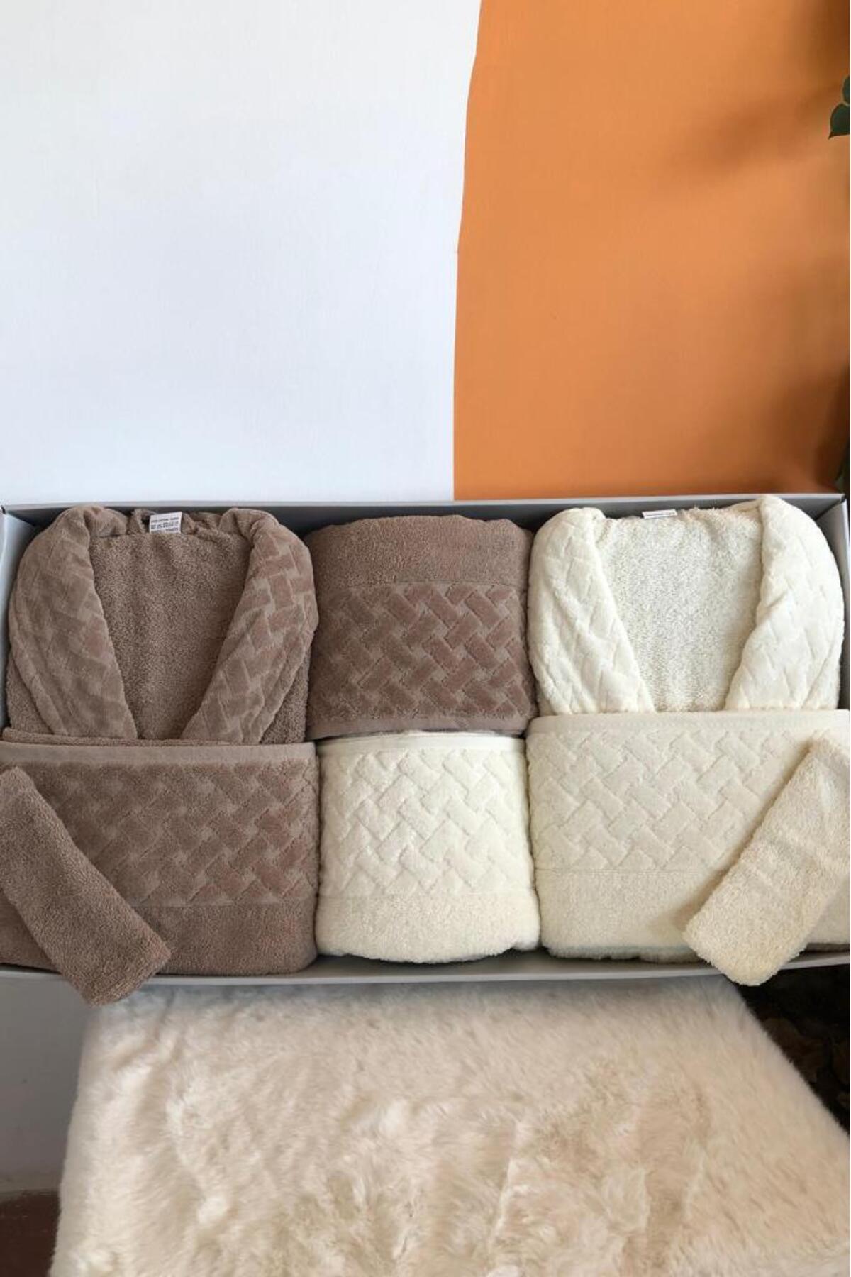 Şazeli 8-Piece Family Bathrobe Set Cream Coffee