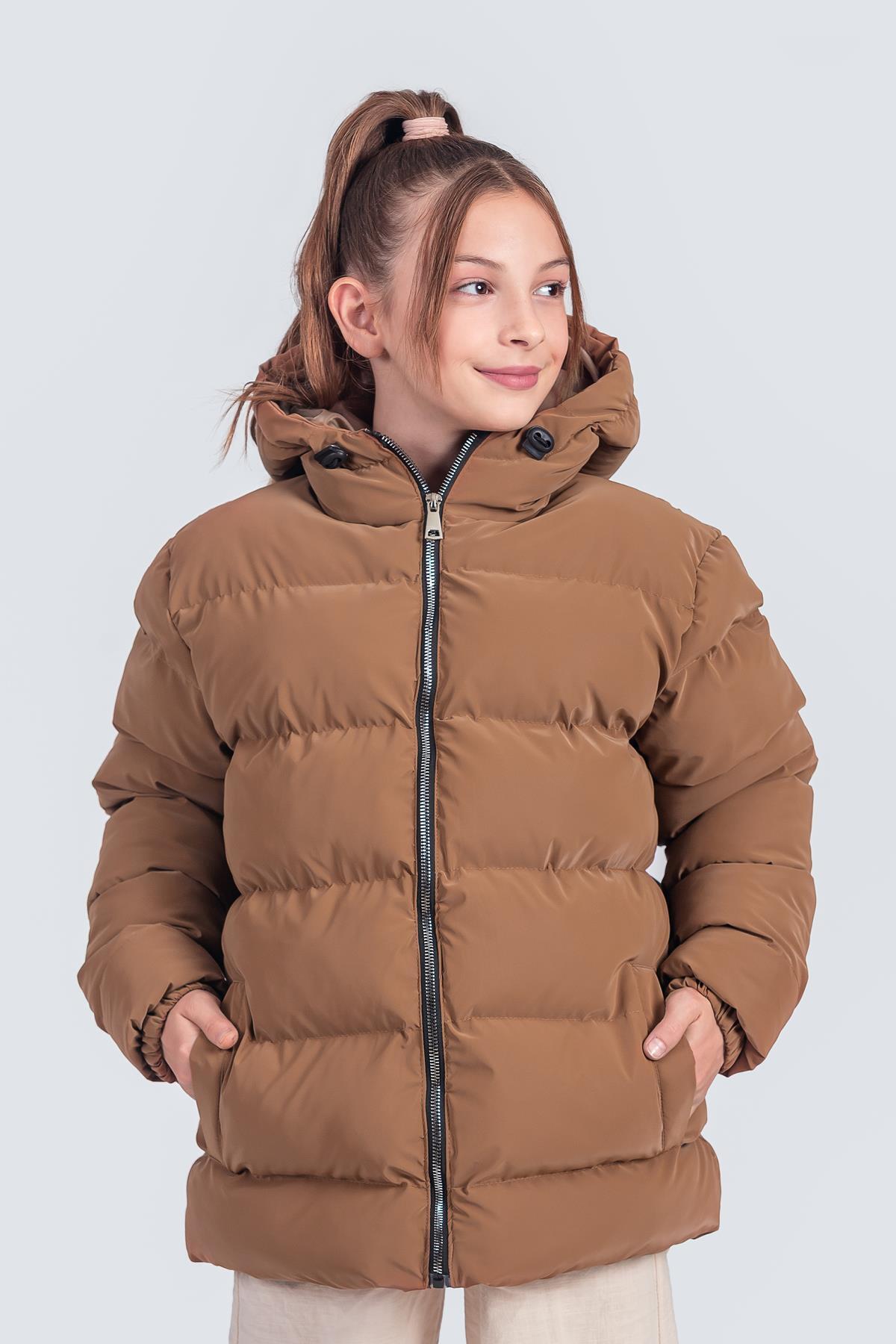  پالتو زمستانی دخترانه کلاه دار پارچه ای نوا KM1010