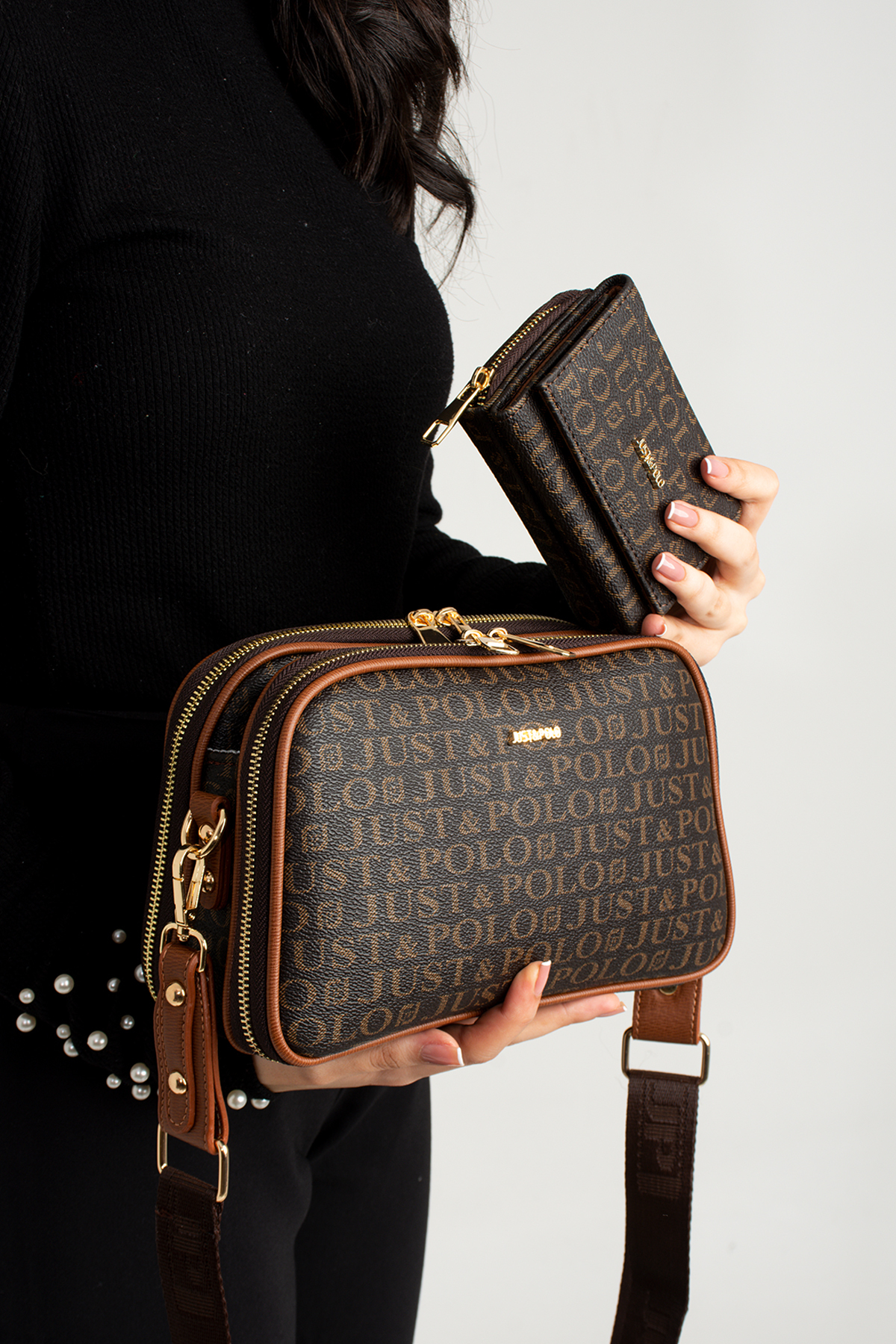 Women's Waterproof Print Pattern 5 Compartment Crossbody Bag Shoulder Bag and Wallet Combination TRY3502