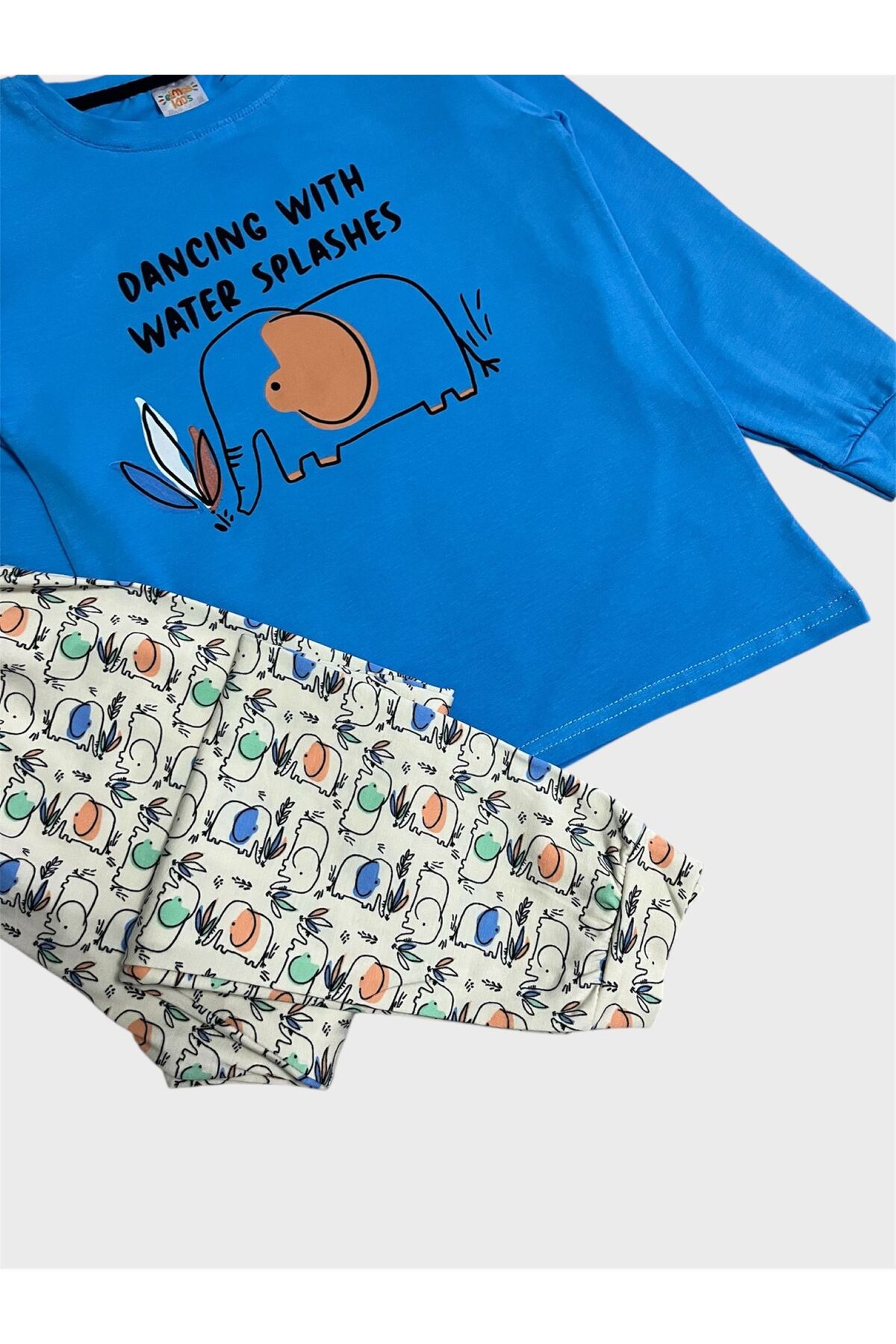 elmas kids Erkek Çocuk Pamuklu Mavi Renk Fil Desenli Mevsimlik Uzun Kollu Pijama Takımı fotoğrafı 2 (önizleme)
