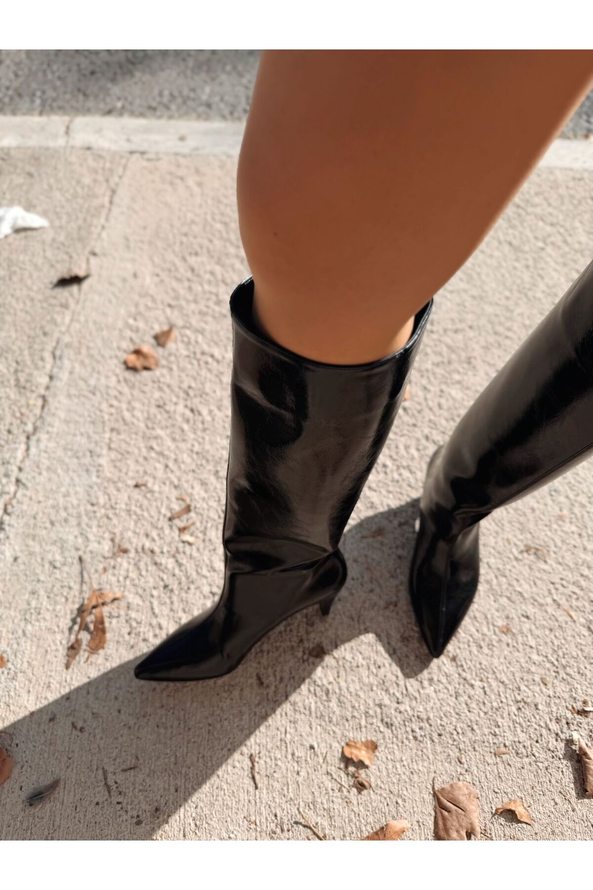 I Love Shoes  Remni Kadın Topuklu Çizme Siyah Kırışık Rugan - Görsel 4