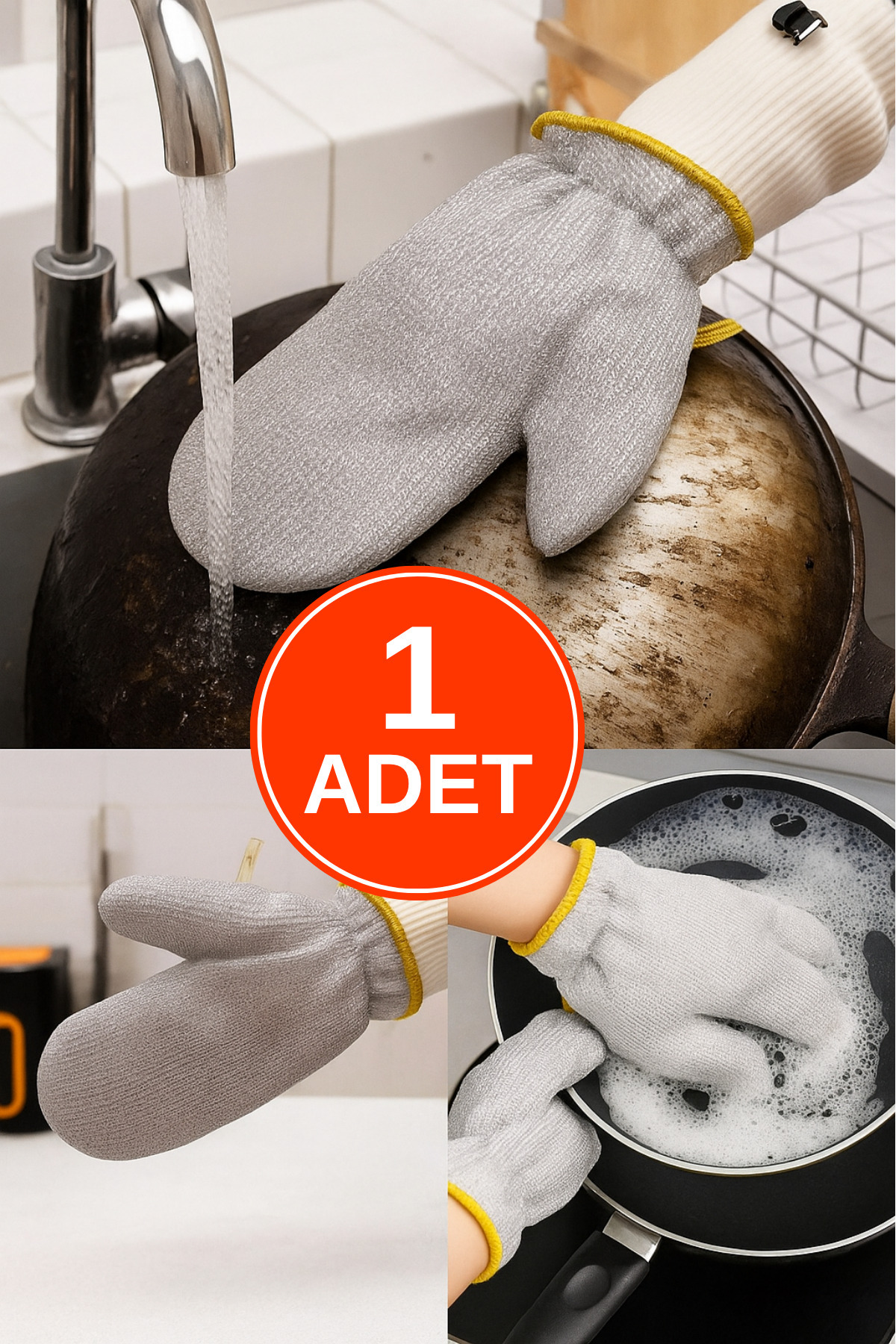 WAPPA 1 ADET Çok Amaçlı Telli Bulaşık Eldiveni Su Geçirmez Kir Pas Sökücü Temizlik Eldiveni