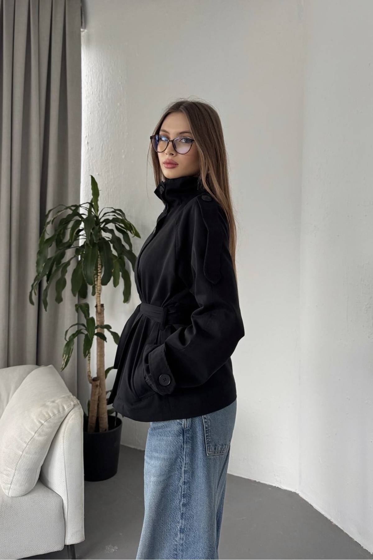 Moderk BSK MODEL DİK YAKA KISA TRENÇKOT CEKET görsel 5