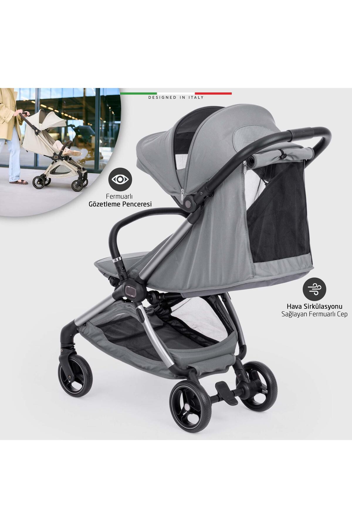 Elele Pilota Premium Kabin Tipi Bebek Arabası Gri fotoğrafı 5 (önizleme)