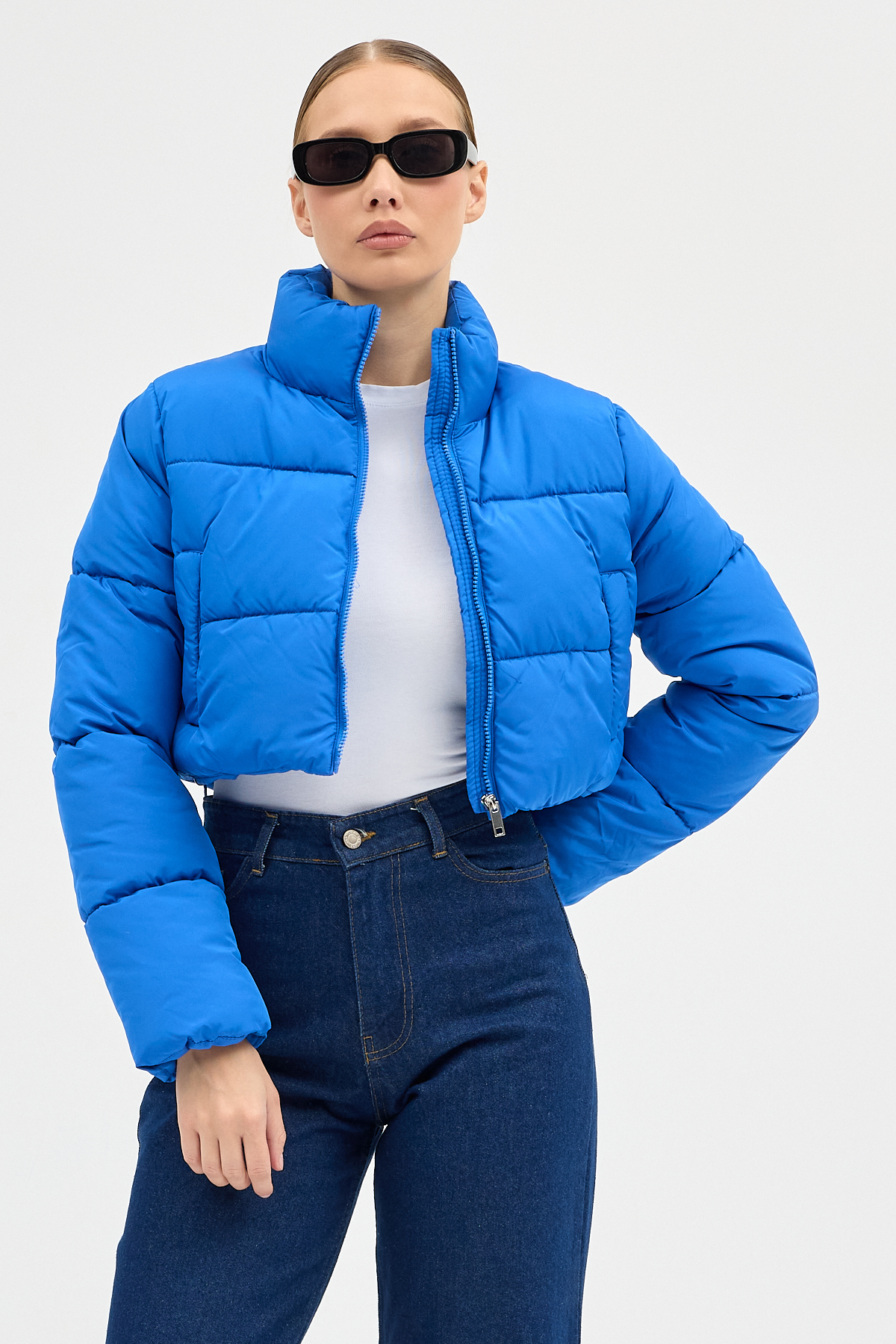 ABOUT US BELİ LASTİKLİ DİK YAKA REGULAR KALIP DOLUMLU CROP MONT #0030 görsel 2
