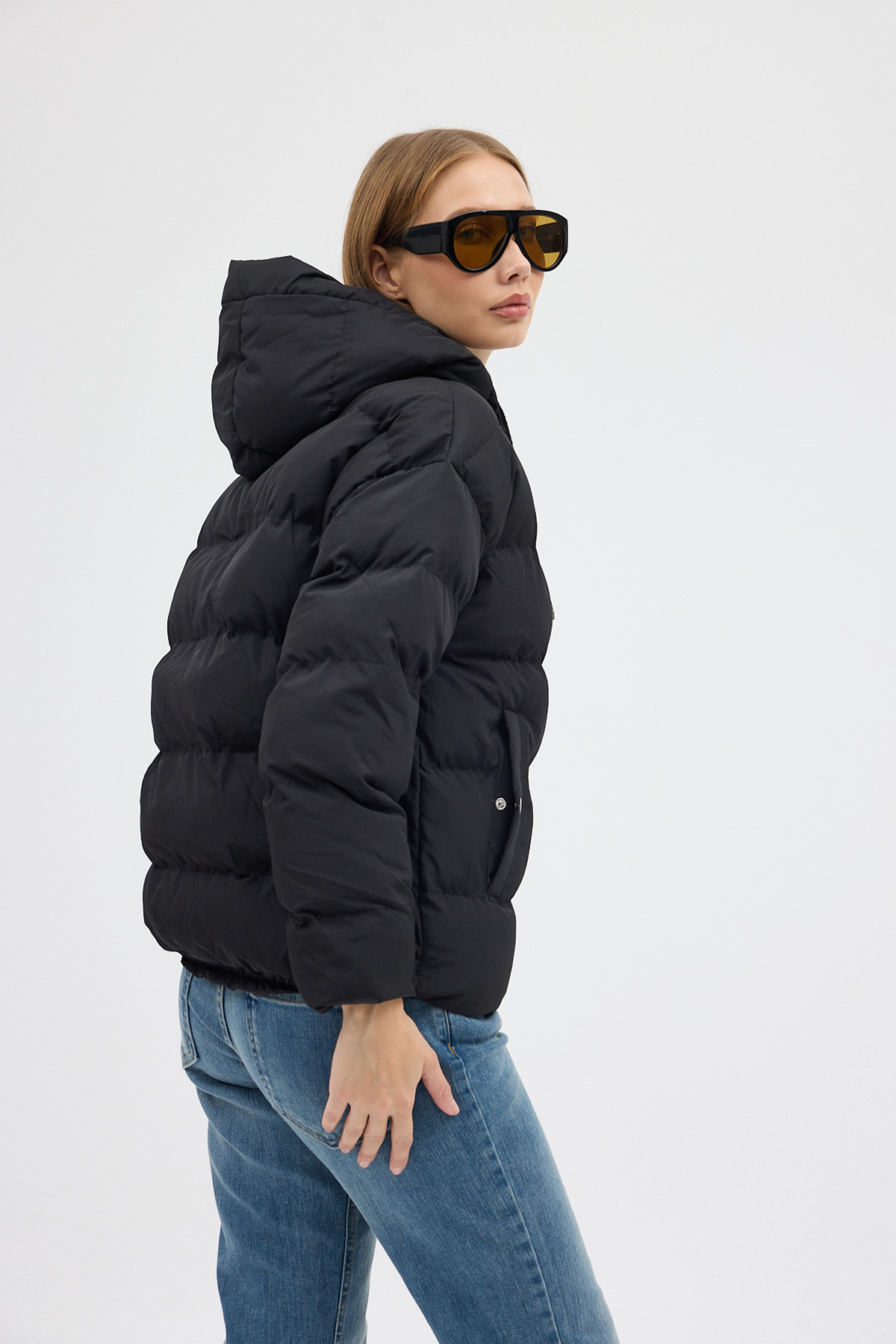 Tonny Black  Kadın Siyah Çift Cepli Fermuarlı Su İtici Kumaş Normal Kesim Dolumlu Şişme Mont - Görsel 5