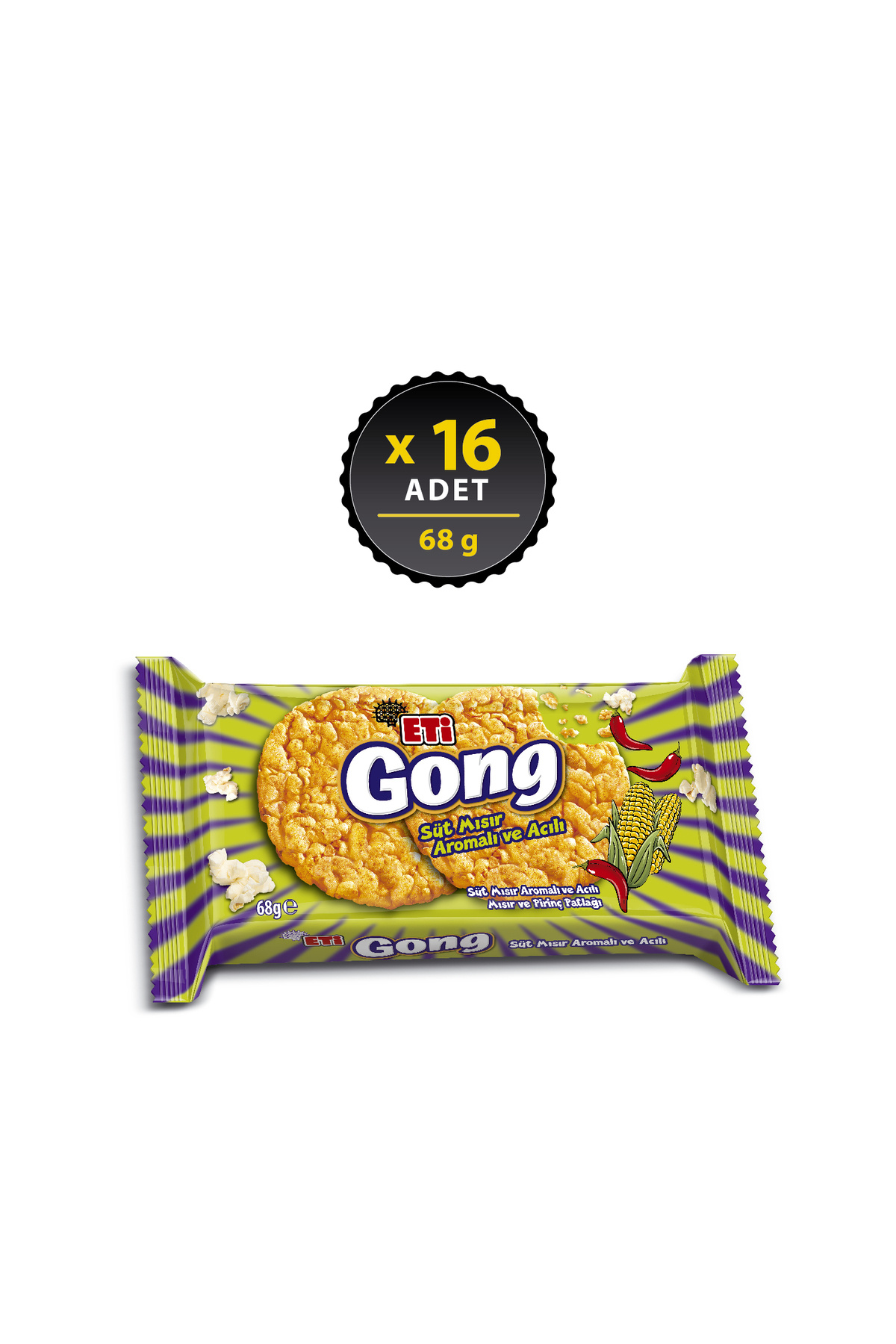 Eti Gong Süt Mısır Aromalı & Acılı Mısır ve Pirinç Patlağı 68 G x 16 Adet