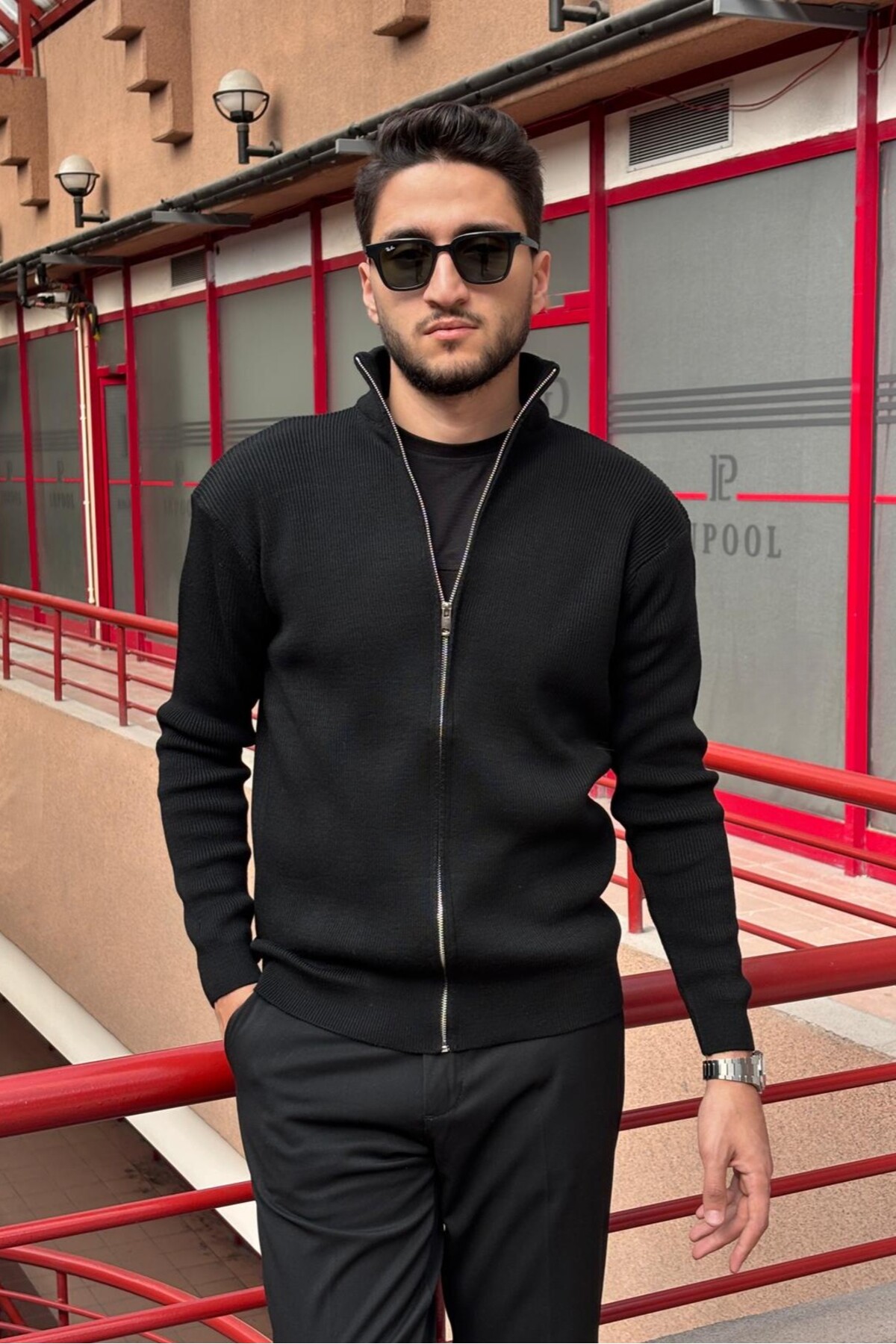 inpool  Erkek, Dik yaka, fermuarlı, esnek yapılı, fit görünüm kazak, hırka PLTK14 - Görsel 3