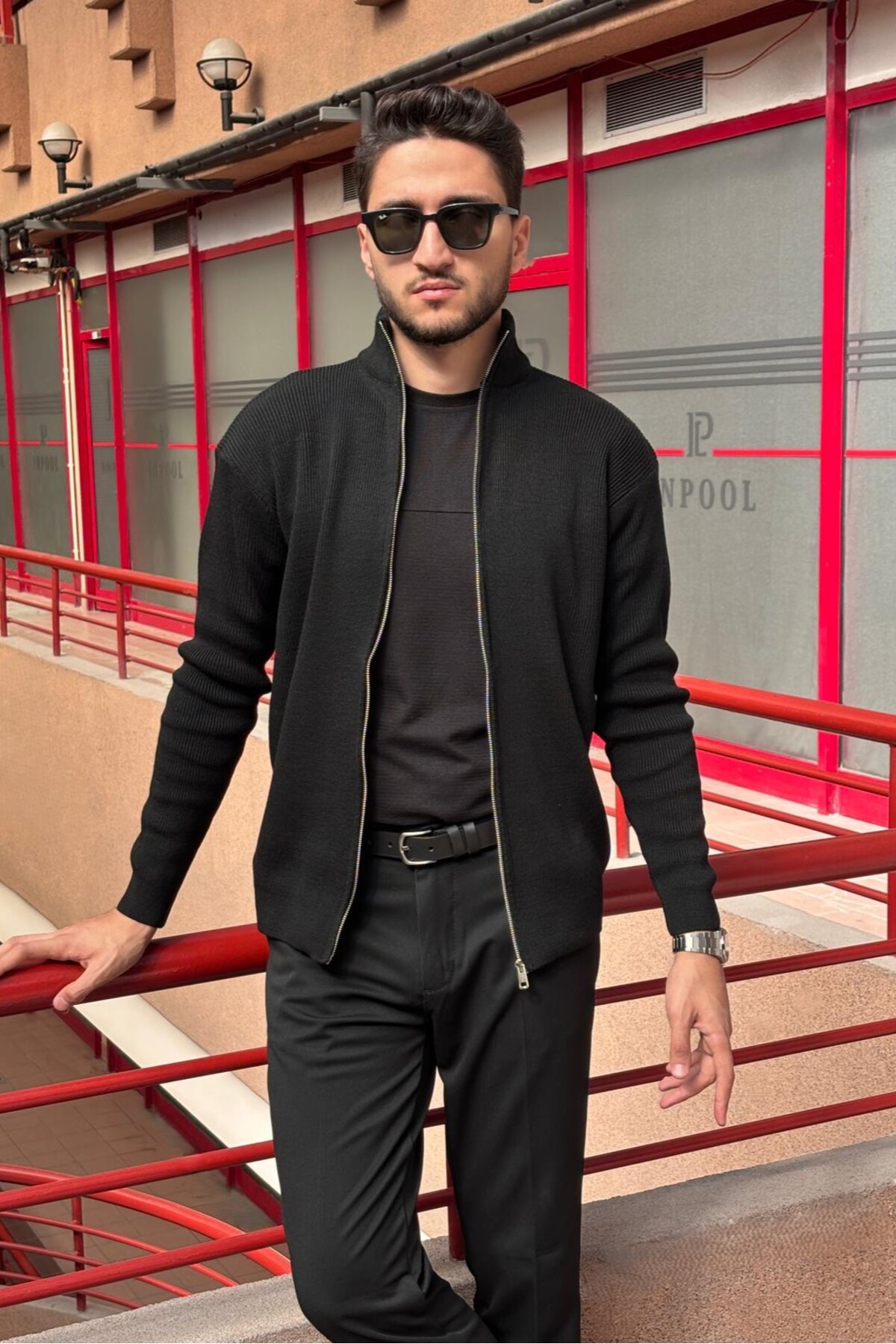 inpool  Erkek, Dik yaka, fermuarlı, esnek yapılı, fit görünüm kazak, hırka PLTK14 - Görsel 5