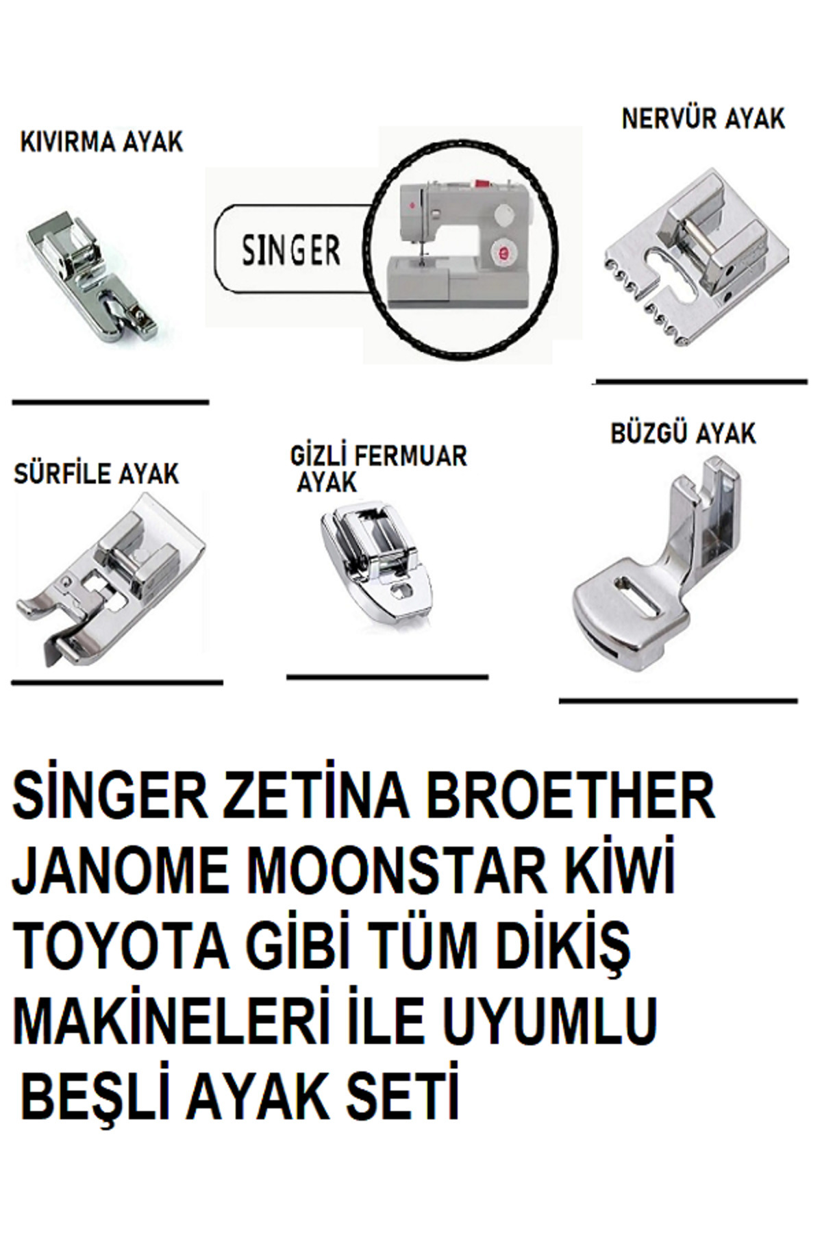 Swart Singer,zetina,brother Janome Beşli Ayak Set (nervür,kıvırma,sürfile,büzgü,gizli Fermuar Ayak)