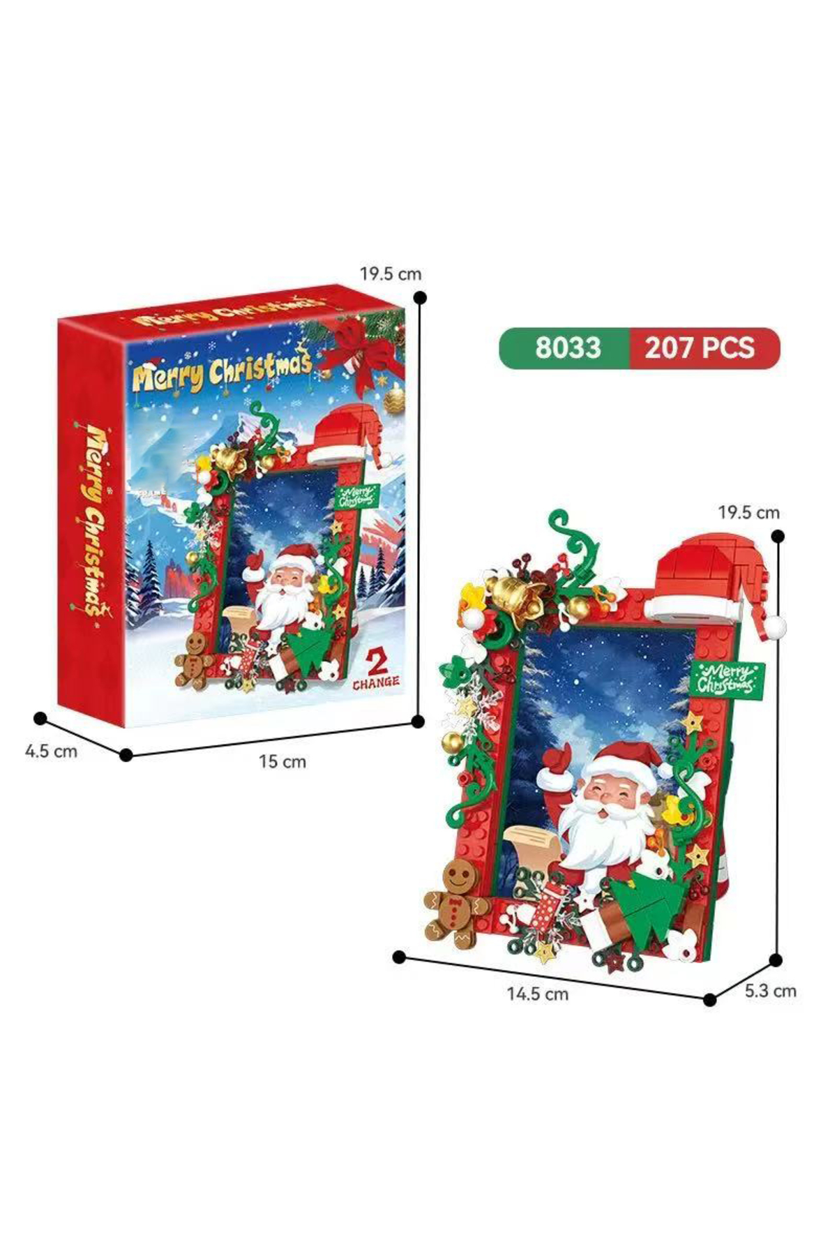 با جعبهٔ ۲۰۷ تکه تزئینات قاب عکس بابا نوئل، بلوک‌های ساختنی اسباب‌بازی کریسمس برای کودکان، هدیه ass