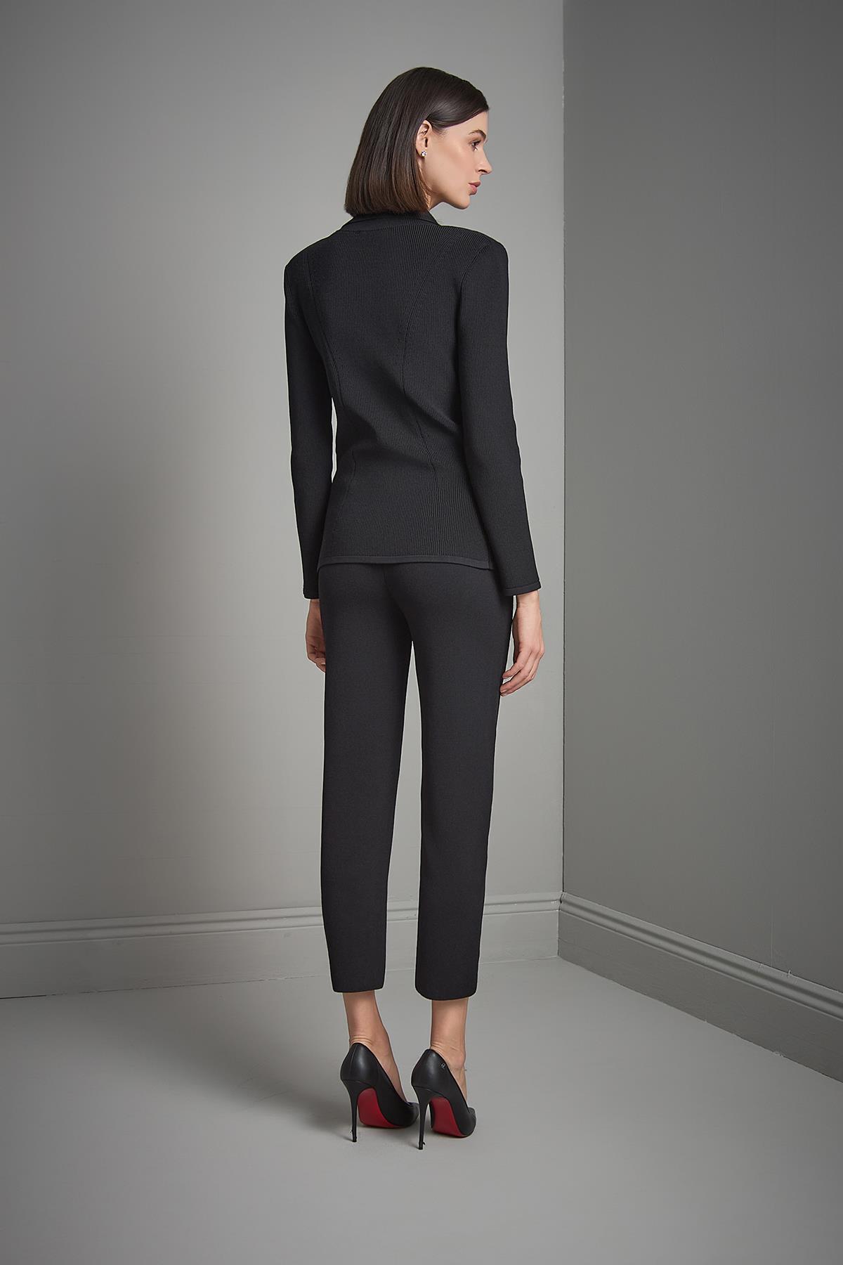 Join Us  Ribli Kumaş Cep Detaylı Siyah Triko Ceket - Görsel 6