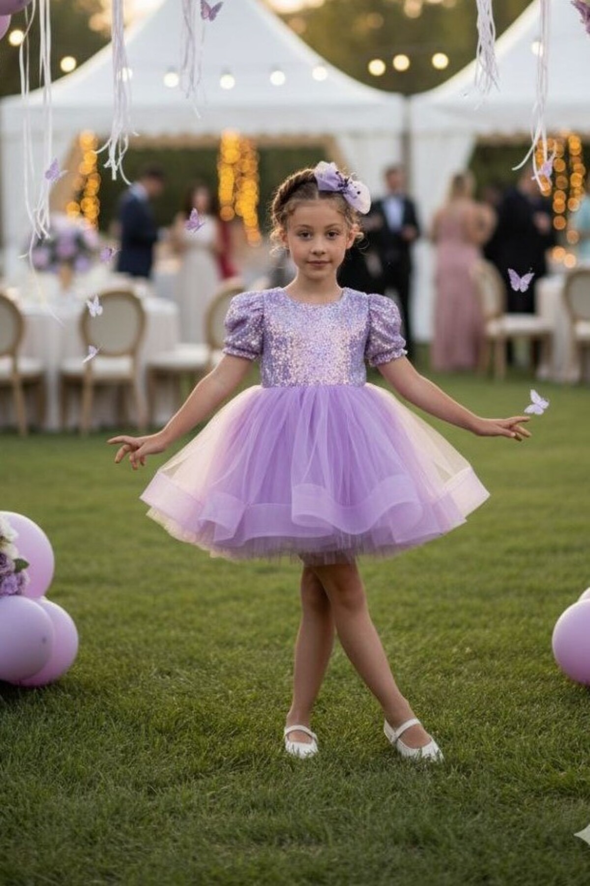 ABİYEKİDS Lila Payetli Kısa Kollu Balo Gösteri Kıyafeti 23 Nisan Çocuk Abiyesi ABY162