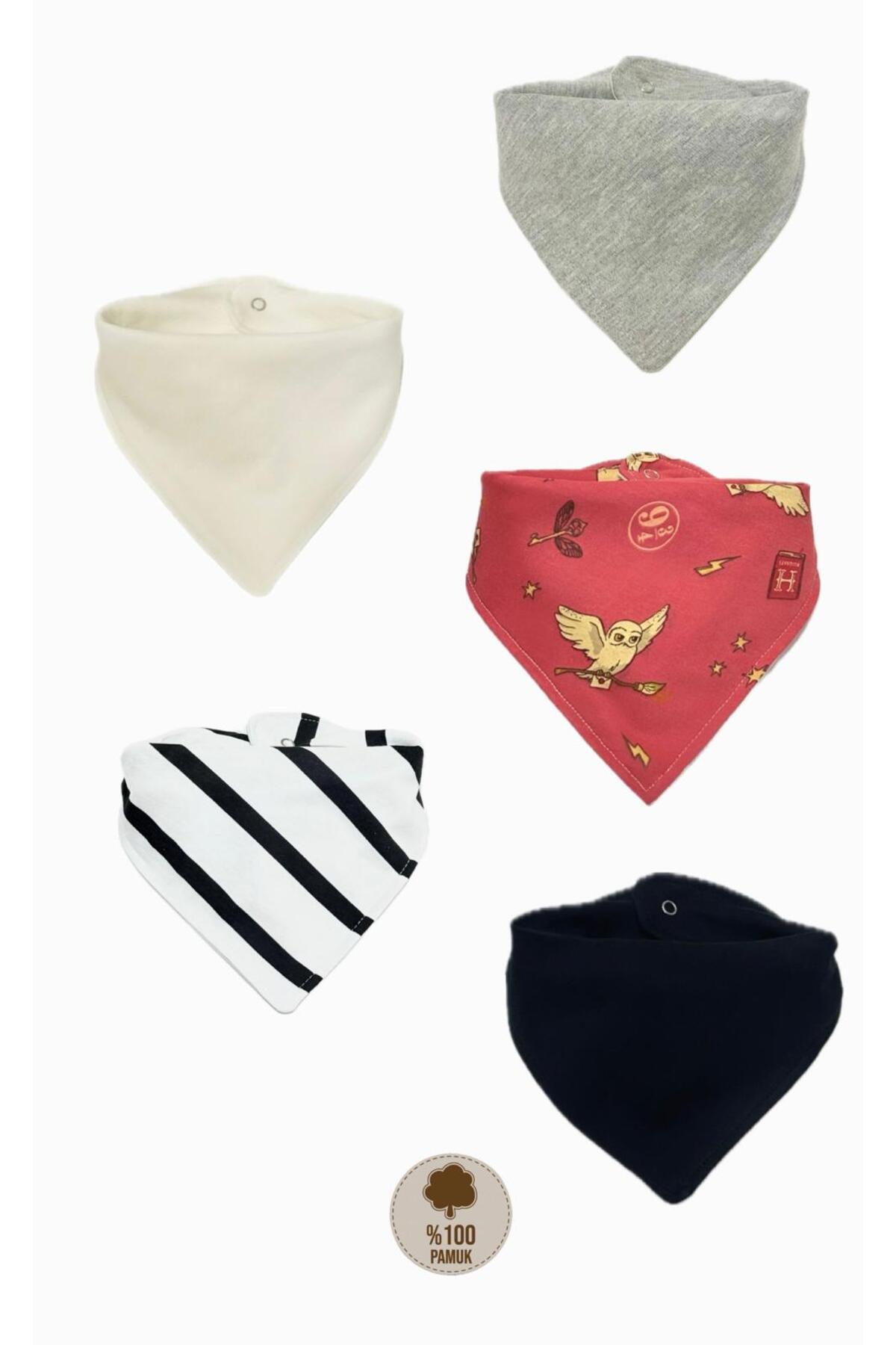 Lumos Trade Unisex Bebek Organik Kumaş Siyah Beyaz Desenli Fular Mama Önlüğü - Salya Önlüğü 5 Adet fotoğrafı 3 (önizleme)