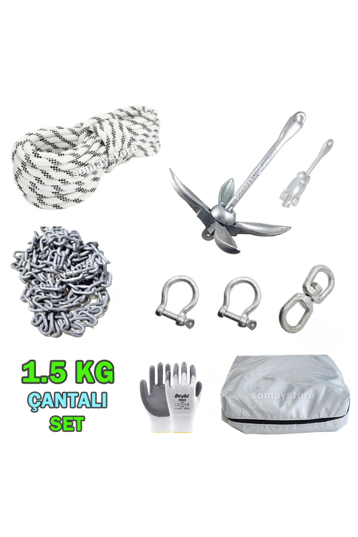 Somay Store Çantalı Tekne ve Şişme Bot İçin Hazır Çapa Seti 1.5 KG