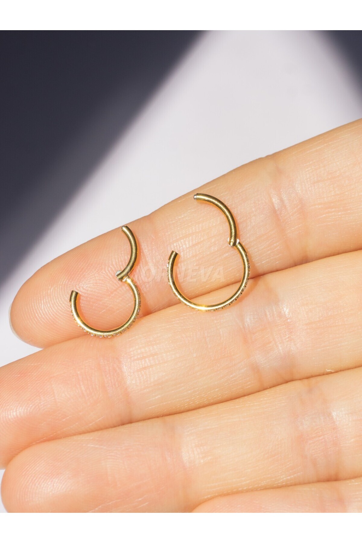 MORNEVA Cerrahi Çelik Tam Tur Taşlı Halka Helix Conch Piercingi (1 Adet) görsel 7
