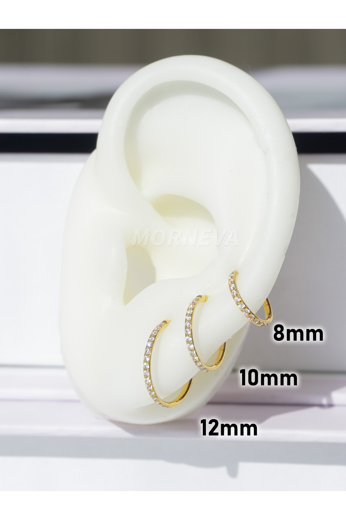 MORNEVA Cerrahi Çelik Tam Tur Taşlı Halka Helix Conch Piercingi (1 Adet) görsel 8