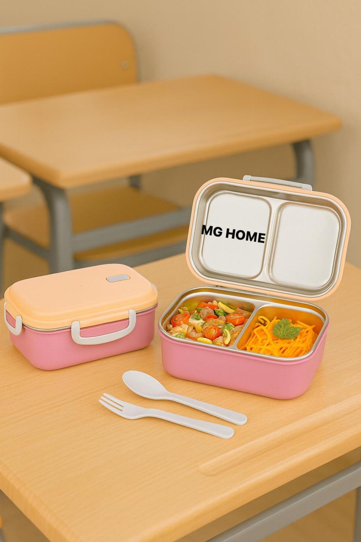 MG HOME PEMBE Beslenme BÖLMELİ DİKKAT TEK KAT Kutusu Çelik Sızdırmaz Isı Yalıtım Bölmeli Sefer Tası