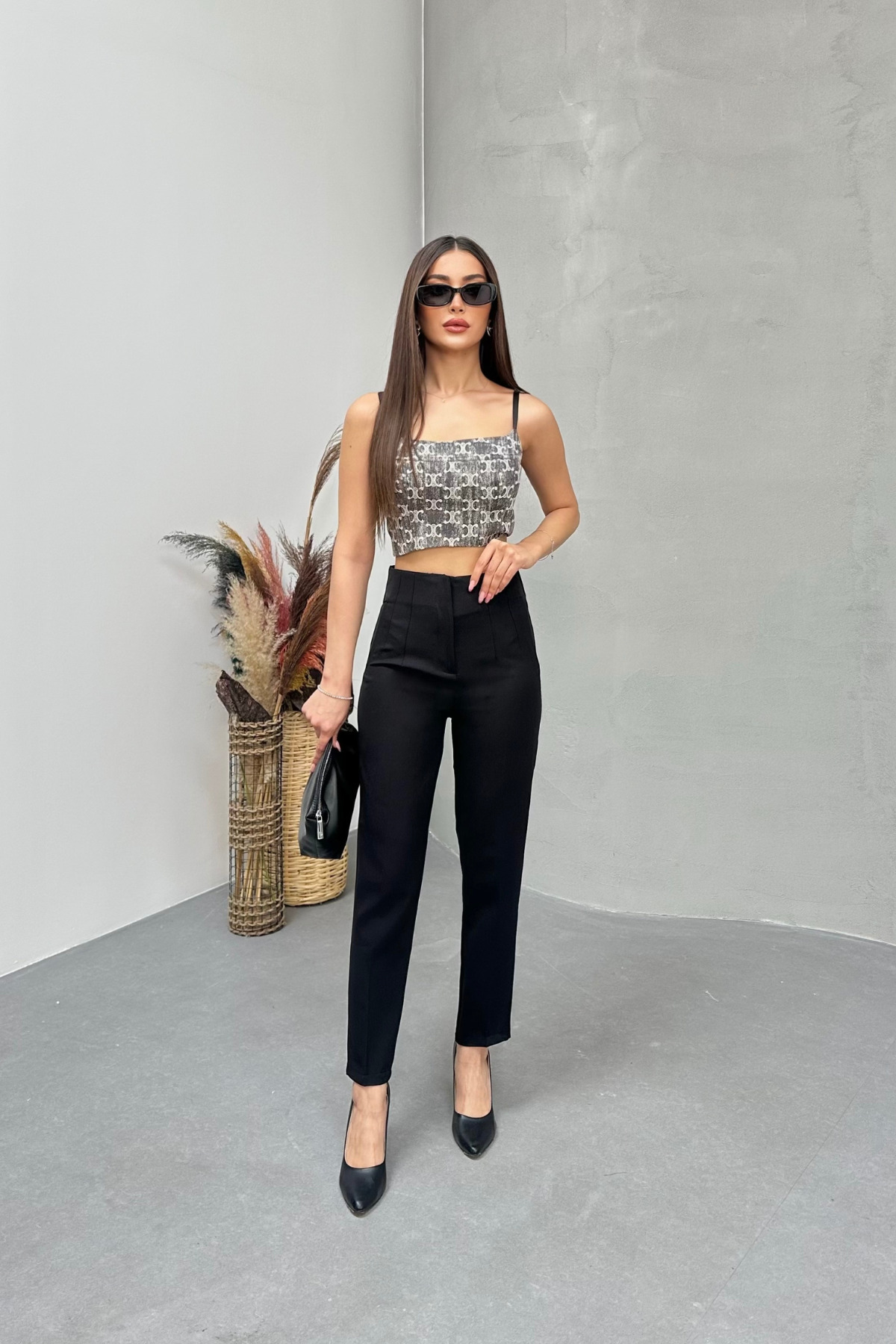 MY ARJA JEANS  Kadın Yüksek Bel Pensli Dar Paça Kumaş Pantolon] - Görsel 8