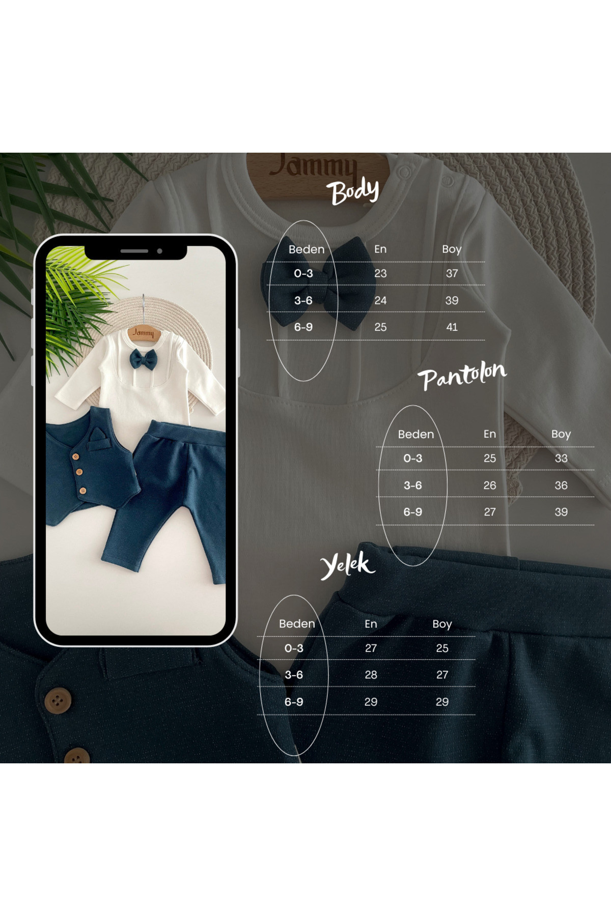 Jammybaby Adrian Smokin Yelek,Papyonlu Body ve Pantolon Erkek Bebek Yenidoğan Mevlüt Düğün Özel Gün Şık Takım fotoğrafı 6 (önizleme)