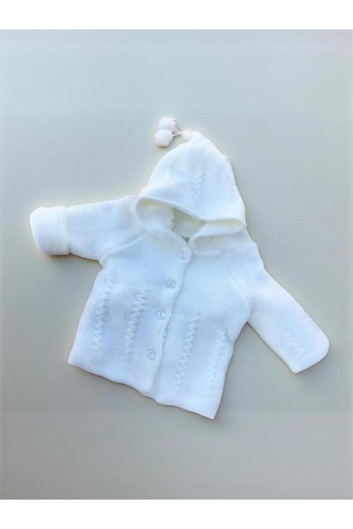 ALTINTAŞ BABY Çizgili Triko Ponpon Kapüşonlu Çift Katlı Kız Erkek Bebek Hırka fotoğrafı 2 (önizleme)