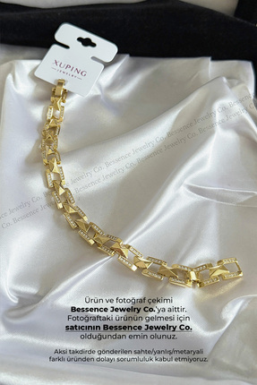 Bessence Jewelry Co Xuping 14K Gold Kaplama Diamond Cut Link Model VIP Çelik ...