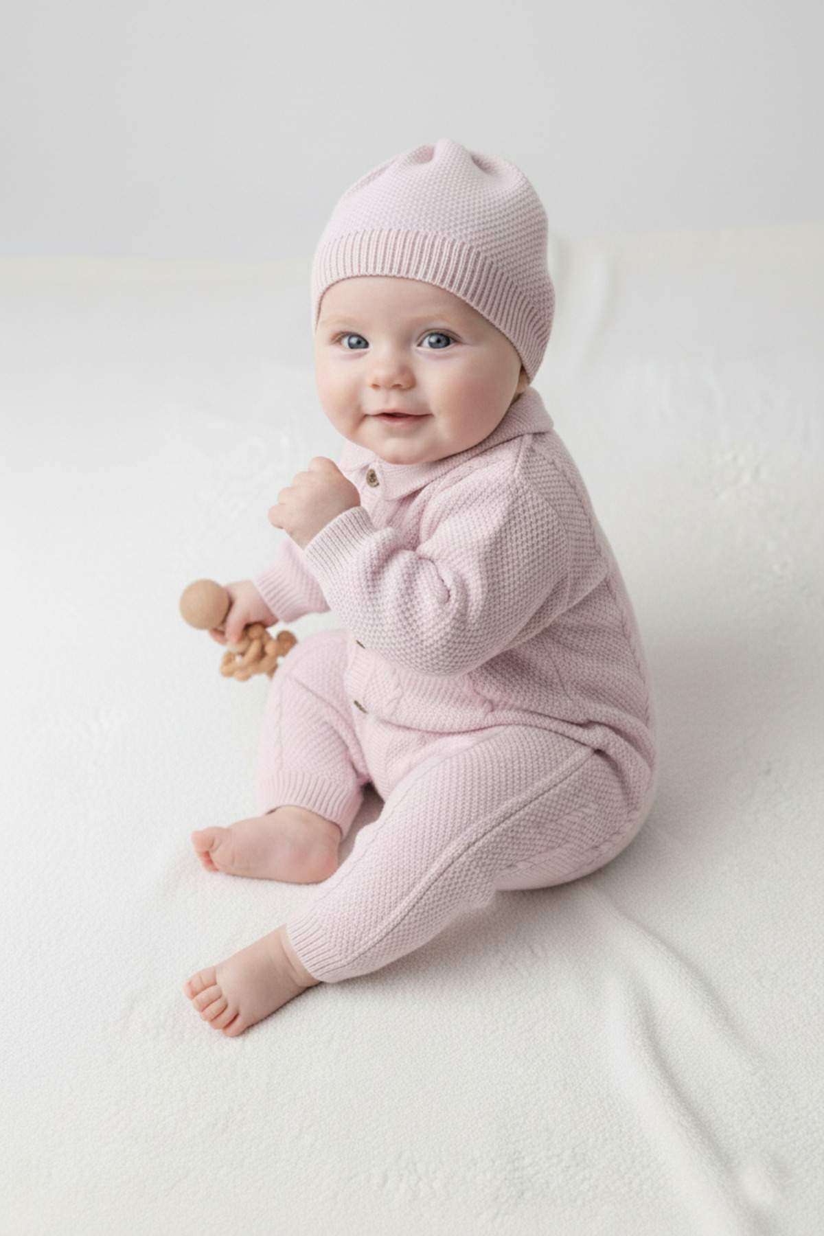 Çocuksan Baby&Kids Wear Kız Erkek Unisex Bebek Örme Düğme Detaylı Şapkalı Triko Yenidoğan Tulum Takımı fotoğrafı 3 (önizleme)