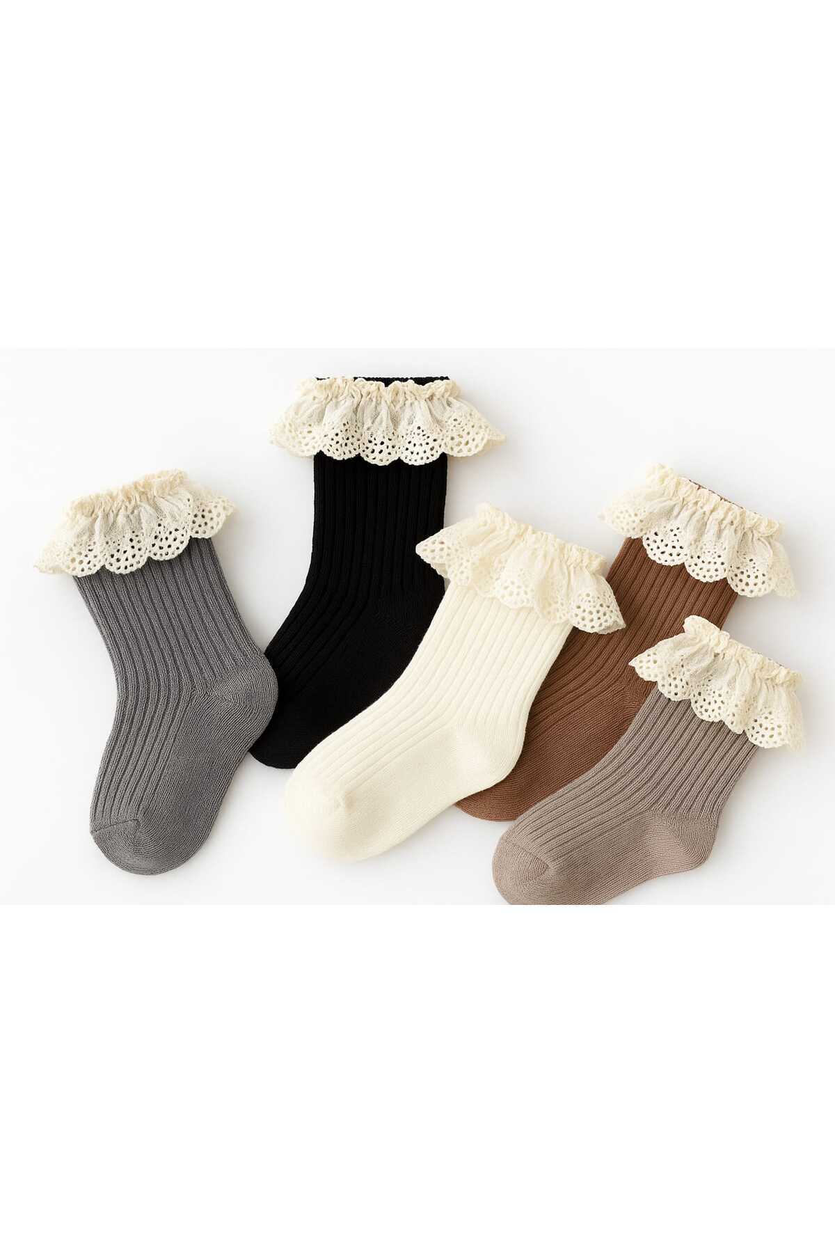 ÖZKARDEŞLER BABY Bebek Diz Altı Dantelli Çorap 5li fotoğrafı 2 (önizleme)