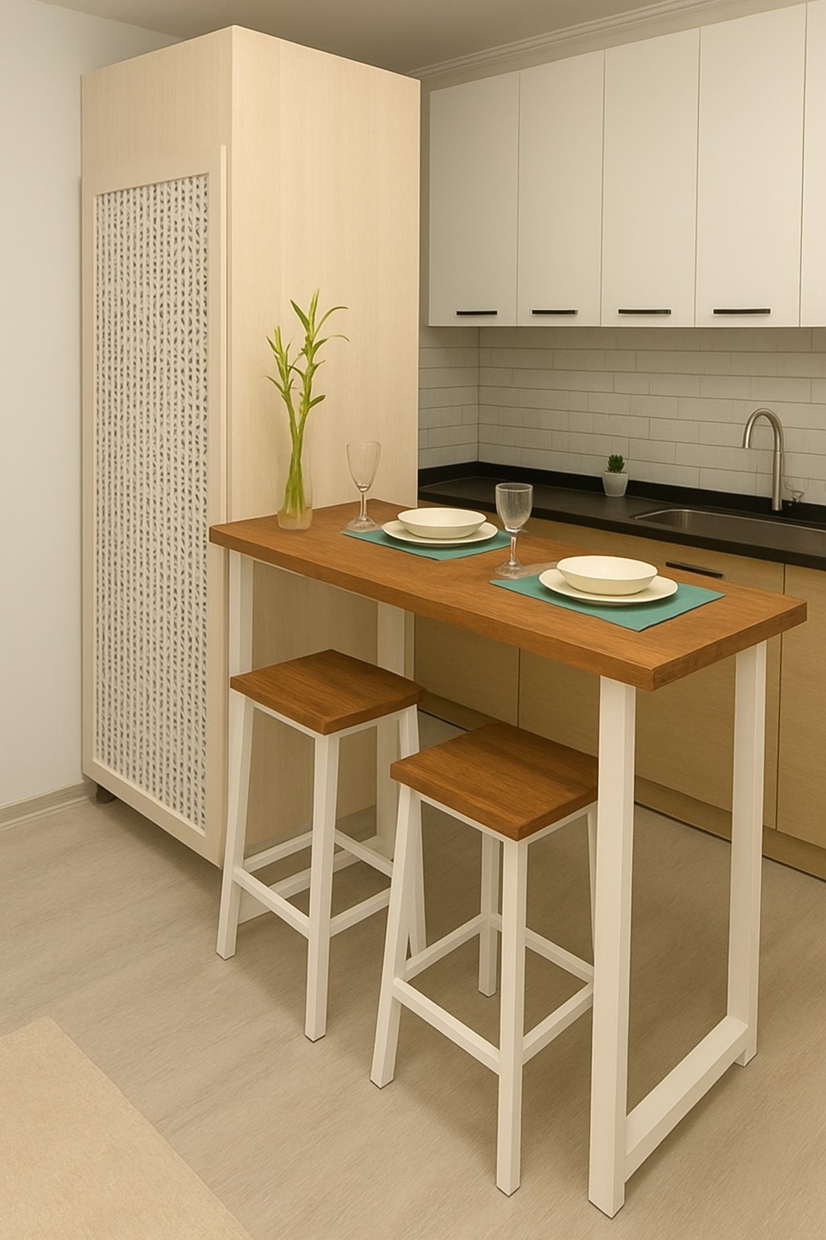 MODERN LİFEE 2 TABURE+BAR MASASI ÖZEL TASARIM DOĞAL AHŞAP BAR MASASI TAKIMI 60 X 120