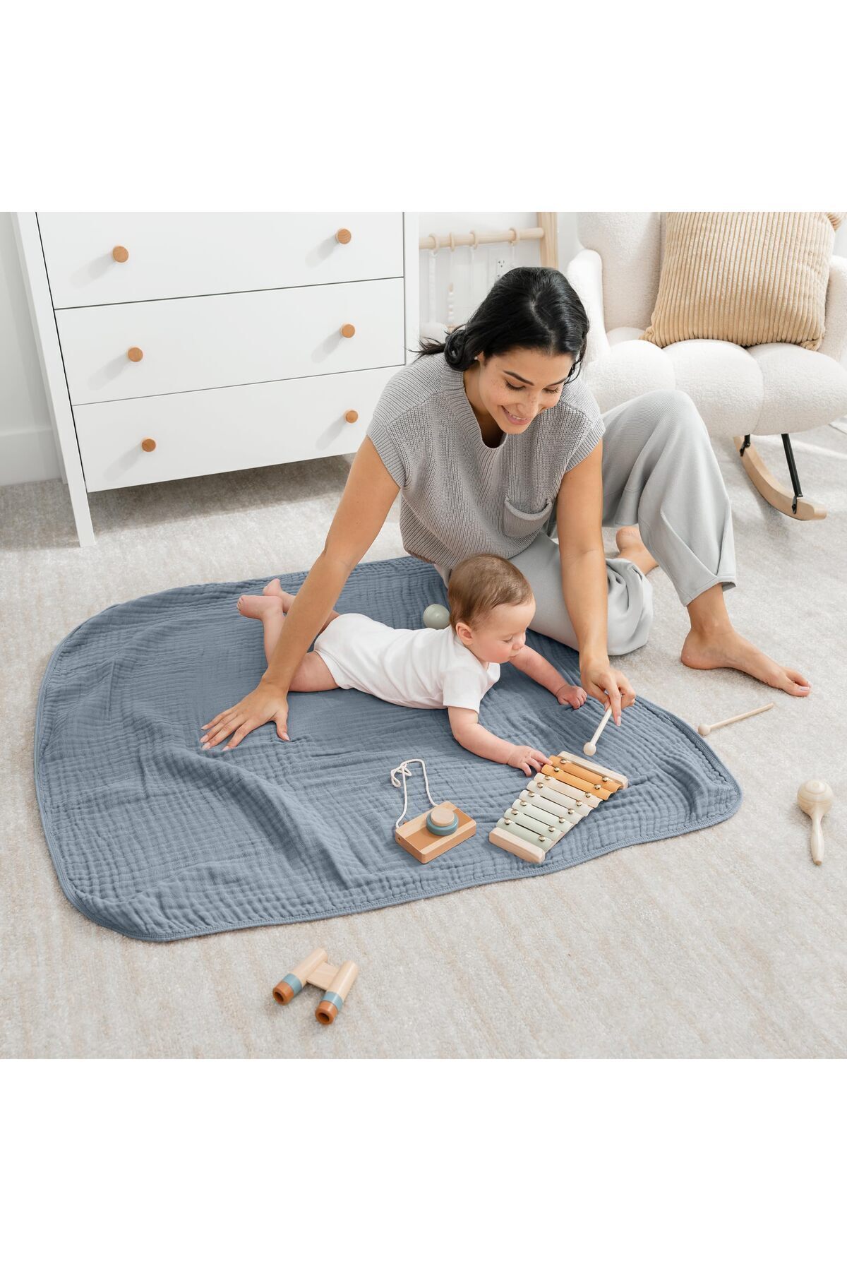 MUSSHE Çok Amaçlı 4katlı %100 Pamuk Müslin Bebek Örtü Ve Battaniye Emzirme,kundak,puset Örtüsü 100x100 Cm fotoğrafı 3 (önizleme)