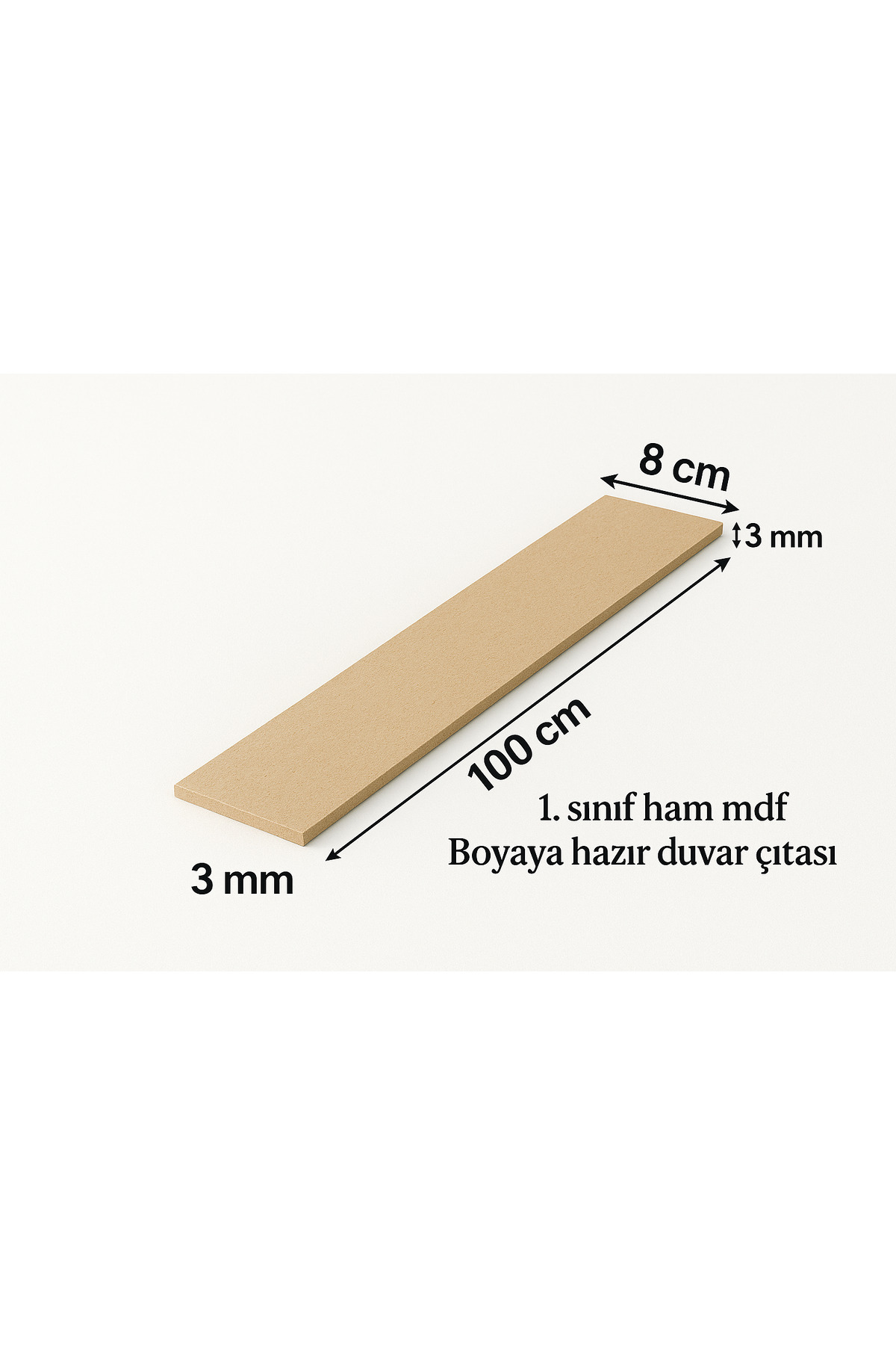 Dekoratif Boyanabilir Duvar Çıtası 4mm Ham MDF (Yükseklik 100 cm 10 Adet)