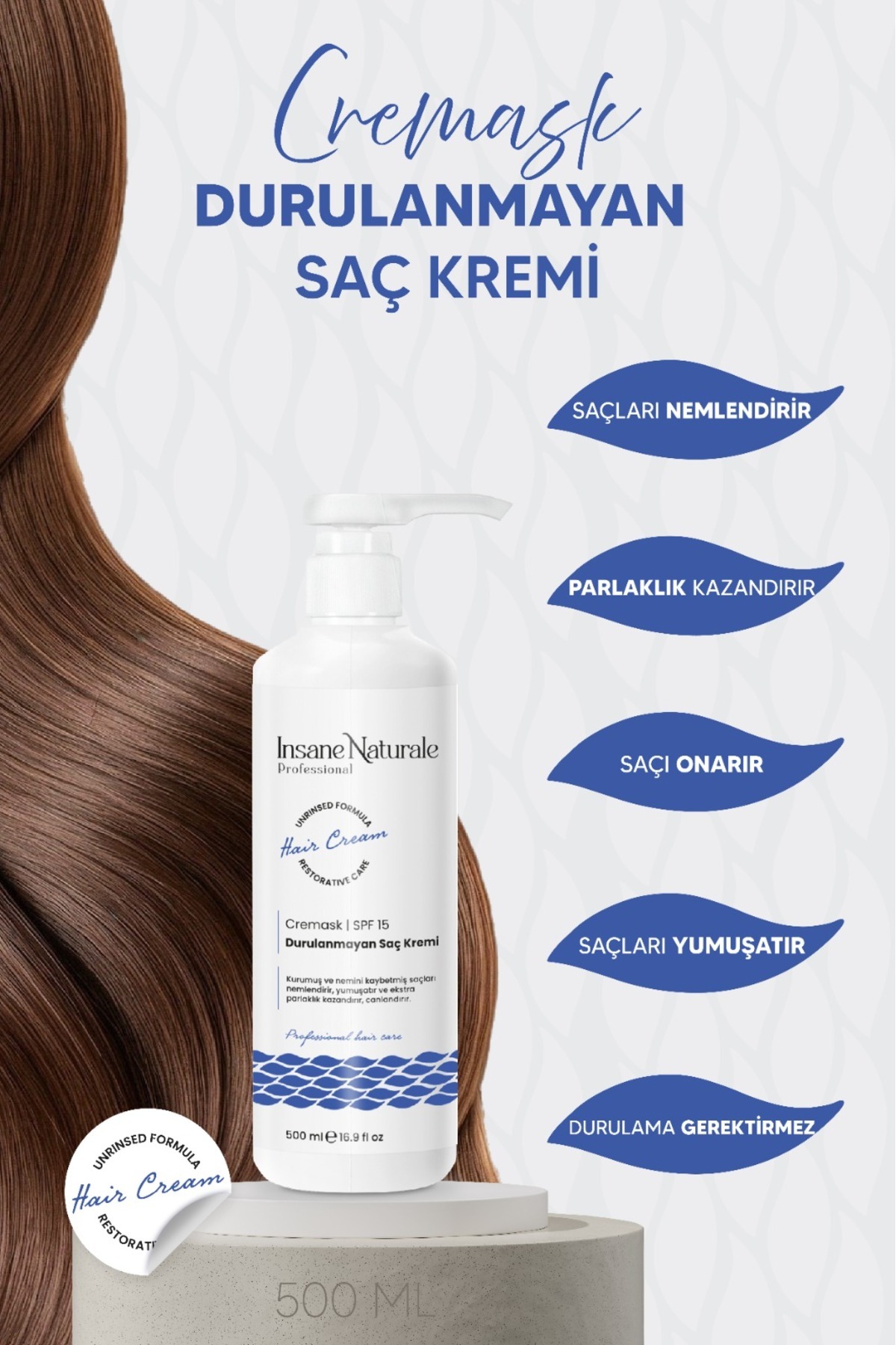 نرم کننده موی ترمیم کننده CREAMASK حاوی کراتین و بیوتین ۵۰۰ میلی لیتر — INSNTR002 — تصویر 6 از 6