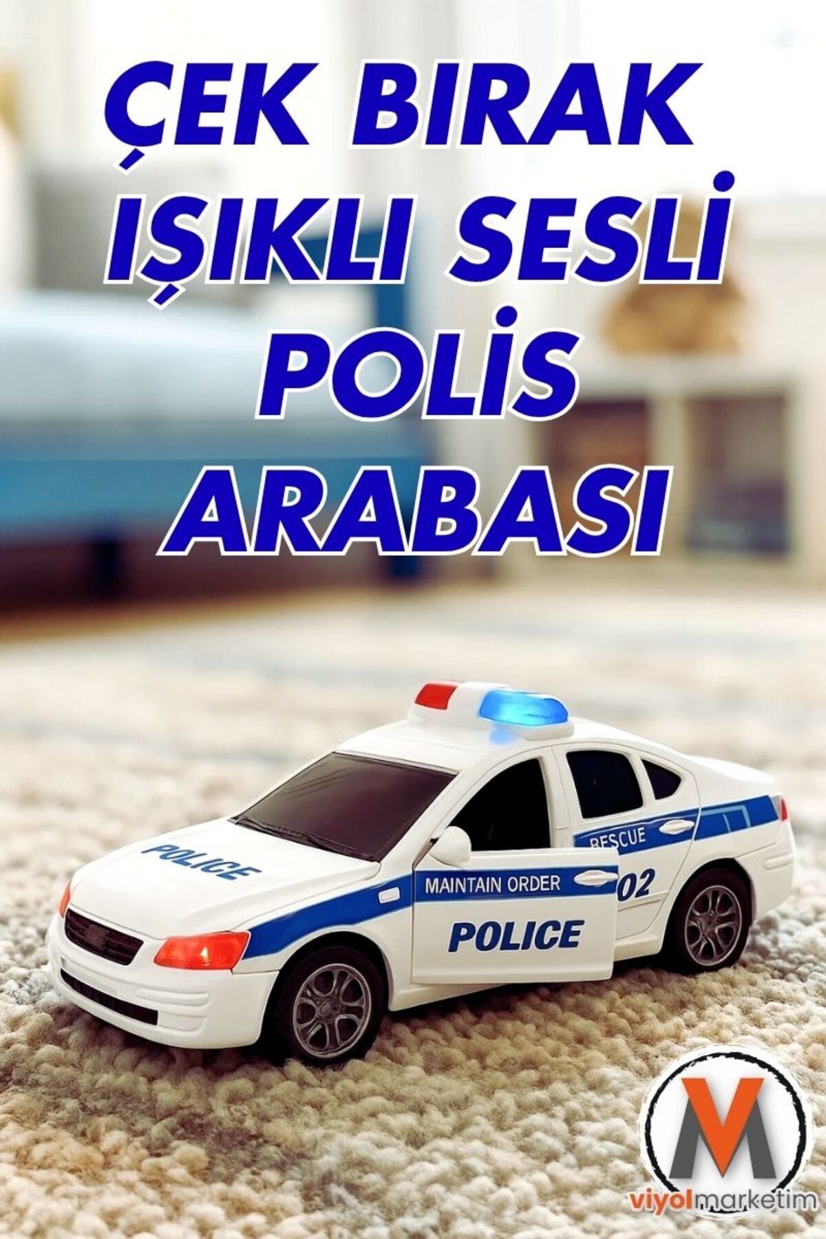 viyolmarketim Işıklı Ve Sesli Polis Araba | Çek Bırak Polis Oyuncak Araba | Model Polis Aracı