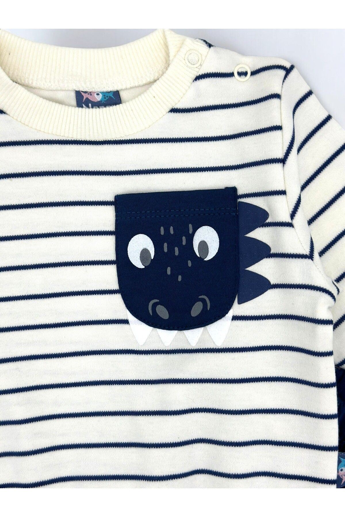 voyyo kids baby Erkek Bebek Mevsimlik Çizgili Bisiklet Yaka Uzun Kollu %100 Pamuk Bebek Takımı fotoğrafı 5 (önizleme)