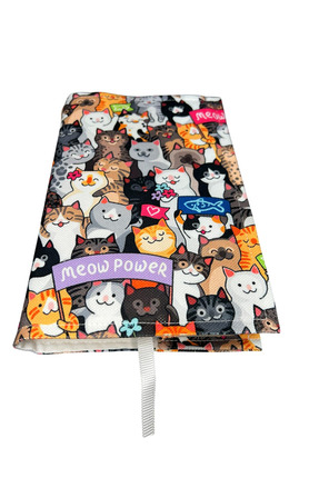 EL YAPIMI Kitap Kılıfı Çizgili Kedi Meow Power Desenli