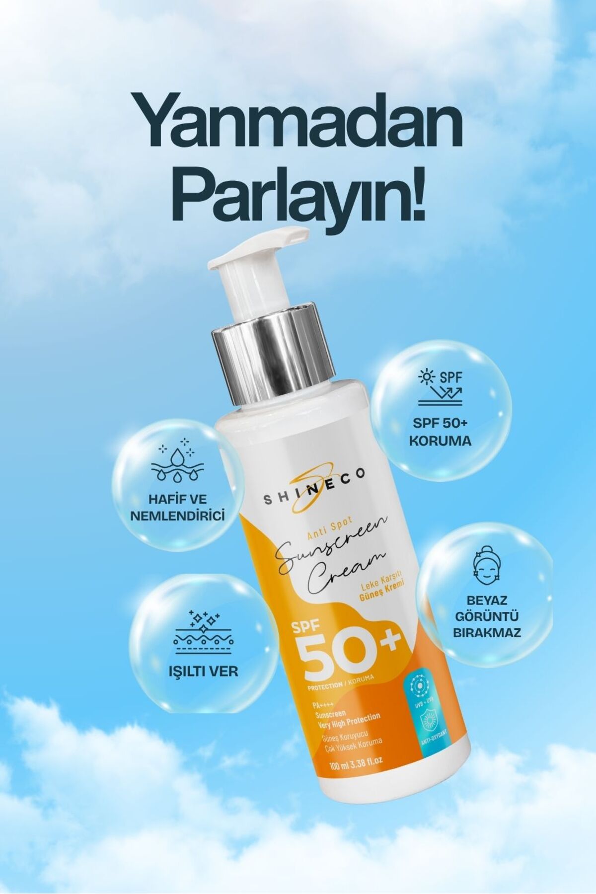 50+ spf Koruyucu Leke Karşıtı Güneş Kremi 90ml, Güneş Sonrası Yoğun Nemlendirme Köpük Sprey 150ml — - KORUYUCU - NEMLENDİRİCİ — تصویر 4 از 6