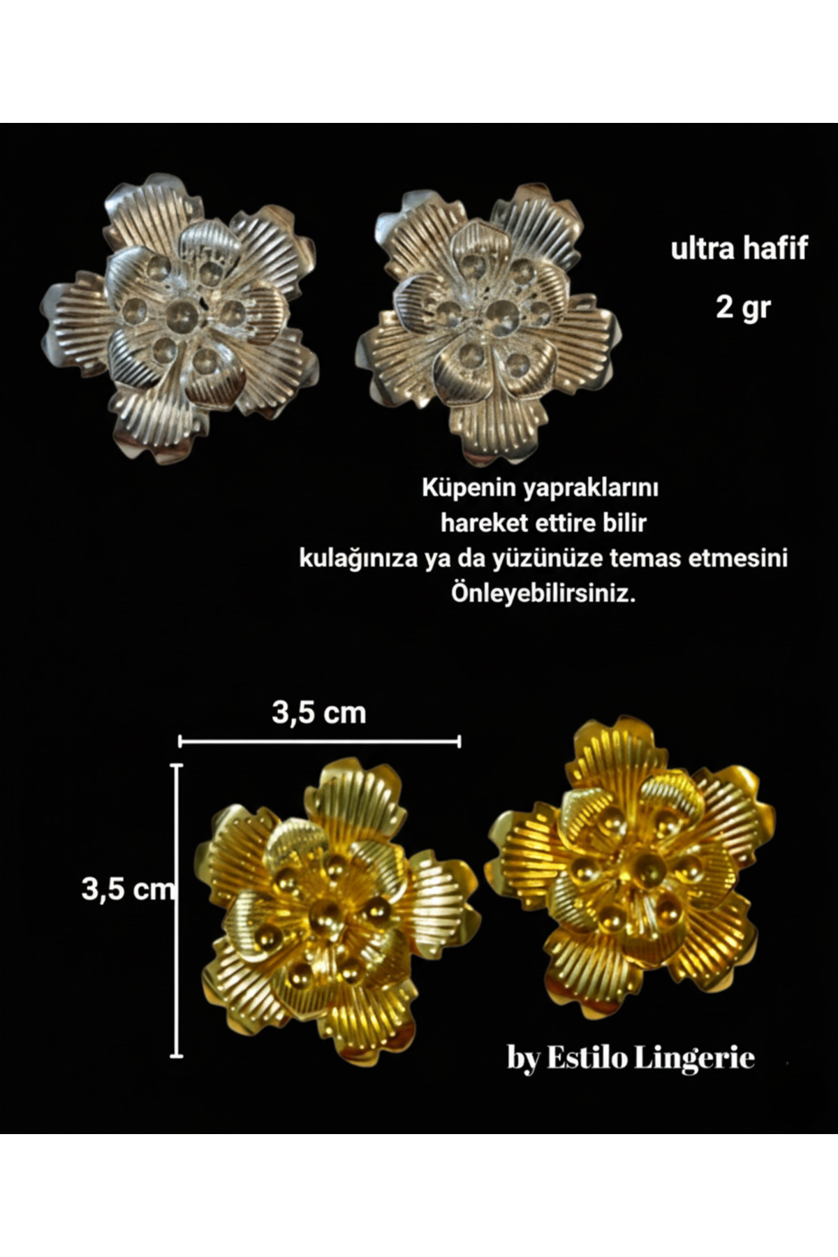 Çiçek Figürlü Küpe Aria Küpe Flower Küpe Günlük Küpe Hediye Küpe 2 Çift (GOLD - GÜMÜŞ)