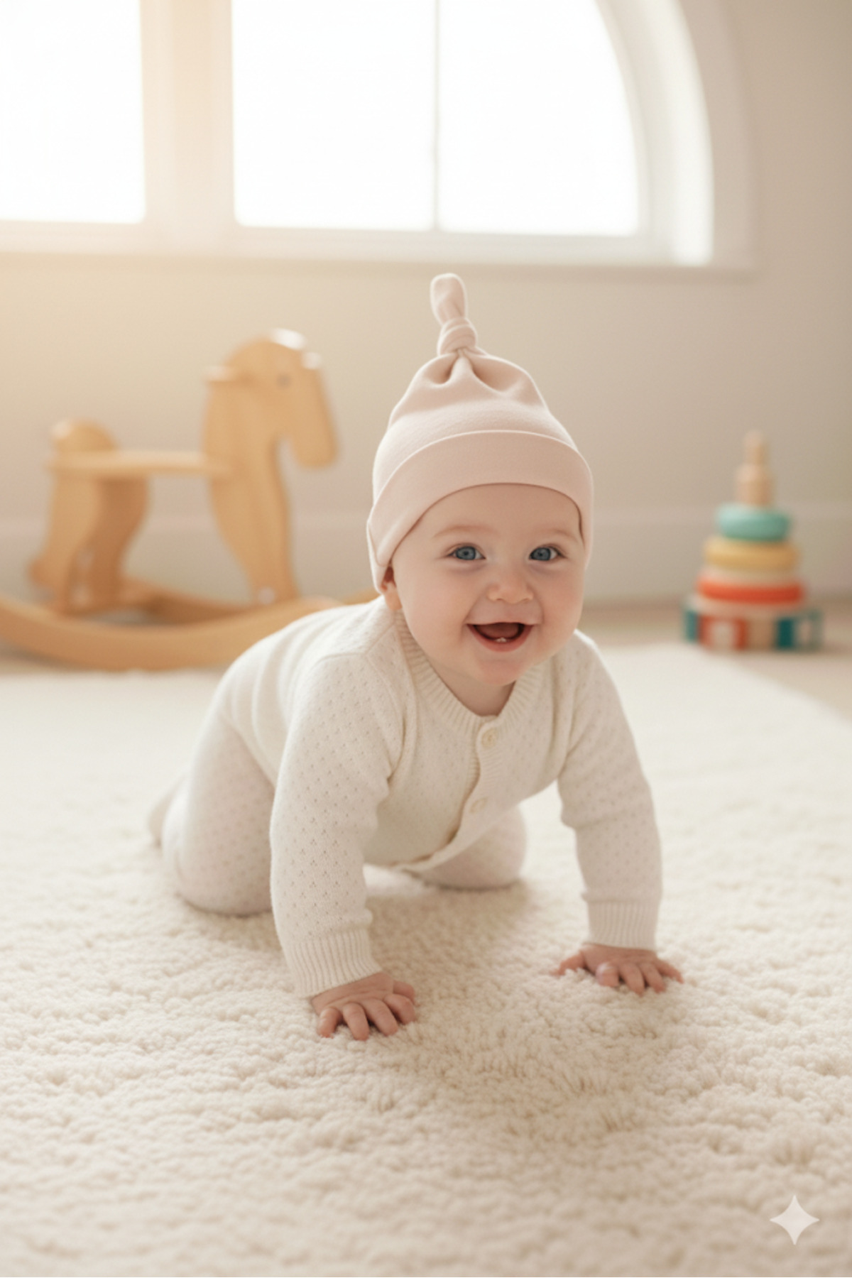Babygiz Yenidoğan Kız Erkek Bebek %100 Pamuklu Penye Extra Yumuşak Hafif Terletmez Bere Bej fotoğrafı 3 (önizleme)