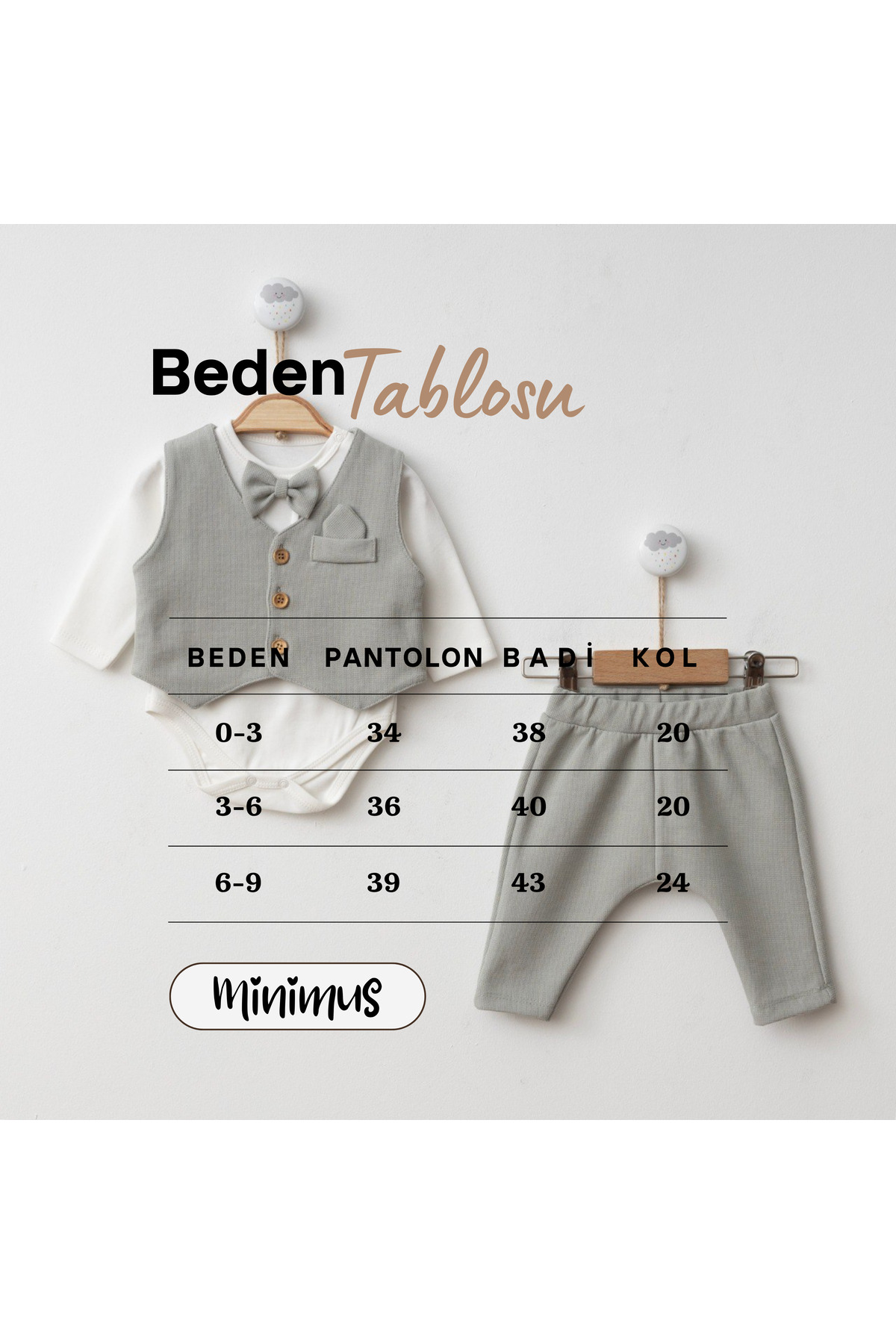 Minimus Yenidoğan Erkek Bebek Yelekli Papyonlu Badili Pantolon Özel Gün Takım Mevlüt Babyshower Düğün Nişan fotoğrafı 2 (önizleme)