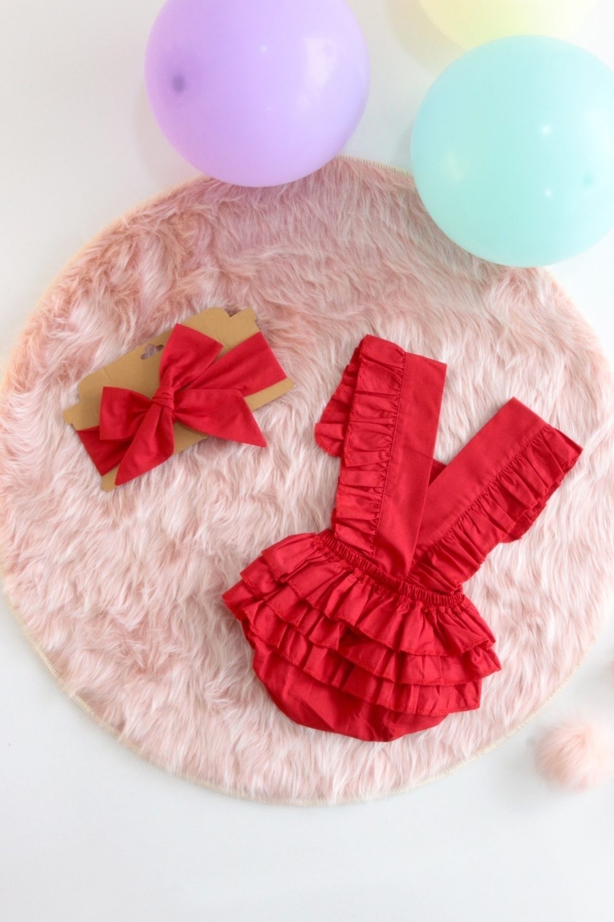 Parla Kids Kız Bebek Kırmızı Pamuklu Salopet Bandana Yılbaşı Takım fotoğrafı 5 (önizleme)