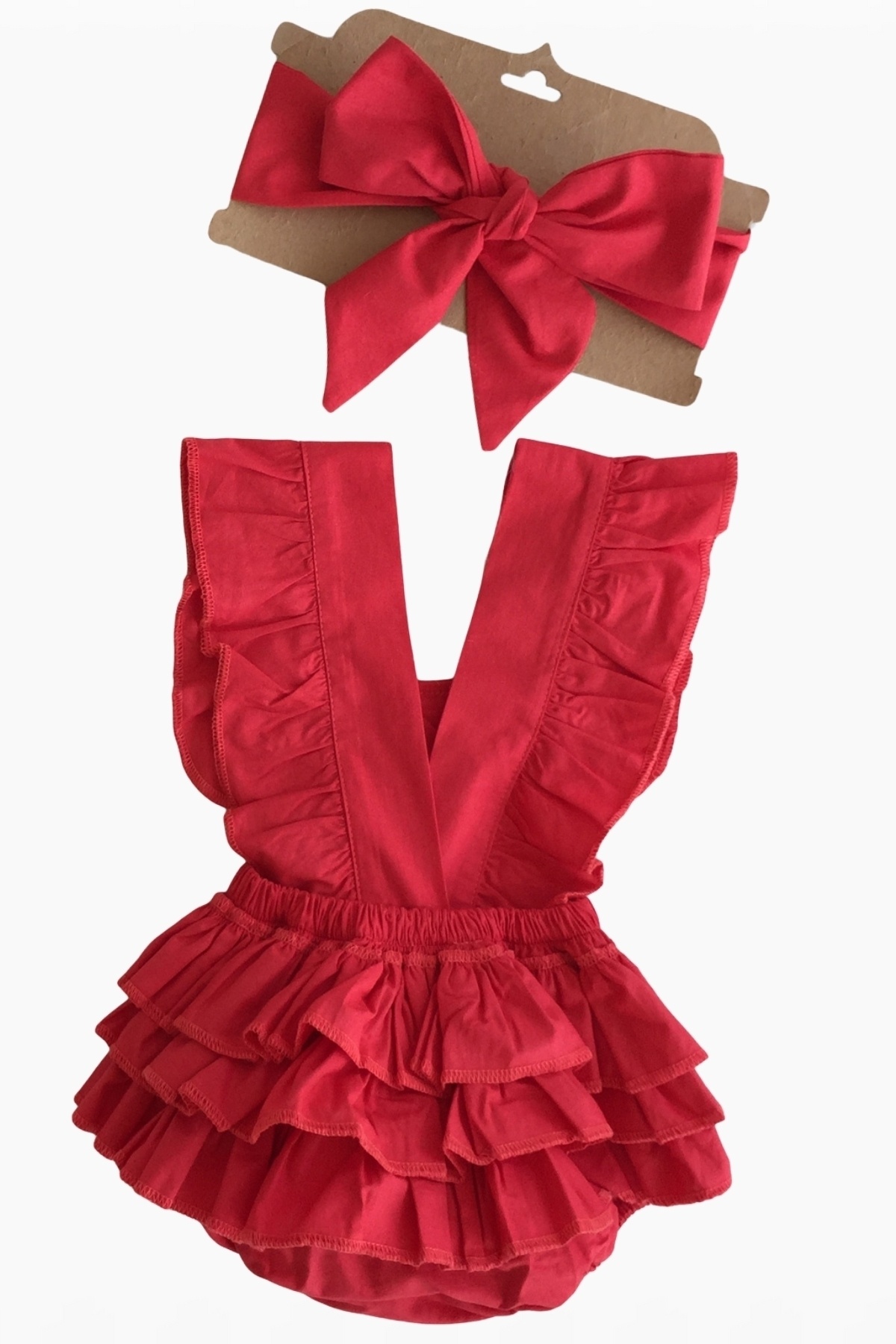 Parla Kids Kız Bebek Kırmızı Pamuklu Salopet Bandana Yılbaşı Takım fotoğrafı 3 (önizleme)