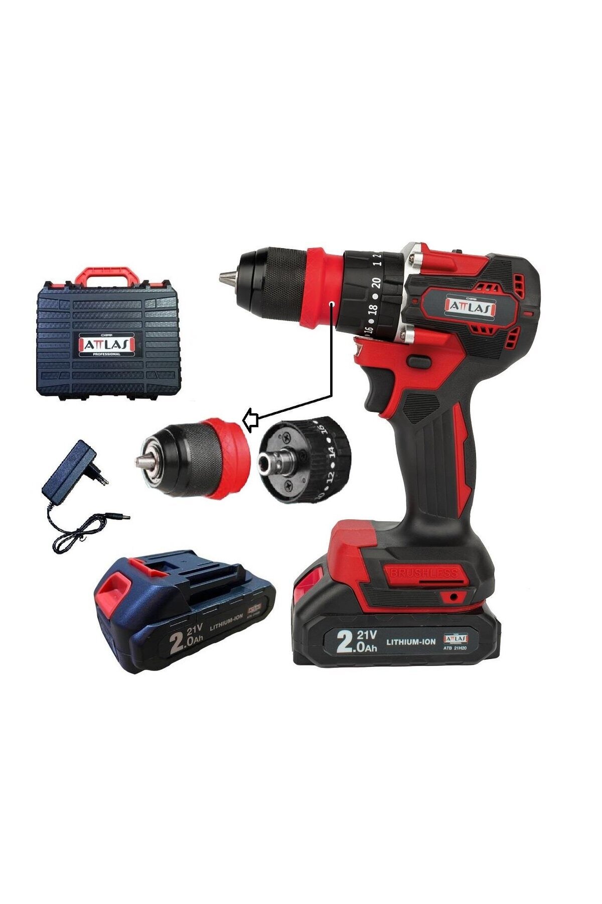 Attlas Atb 21 Blpdx-202c 2 x 2.0 Ah Çift Akülü Kömürsüz Darbeli Matkap - A0104098