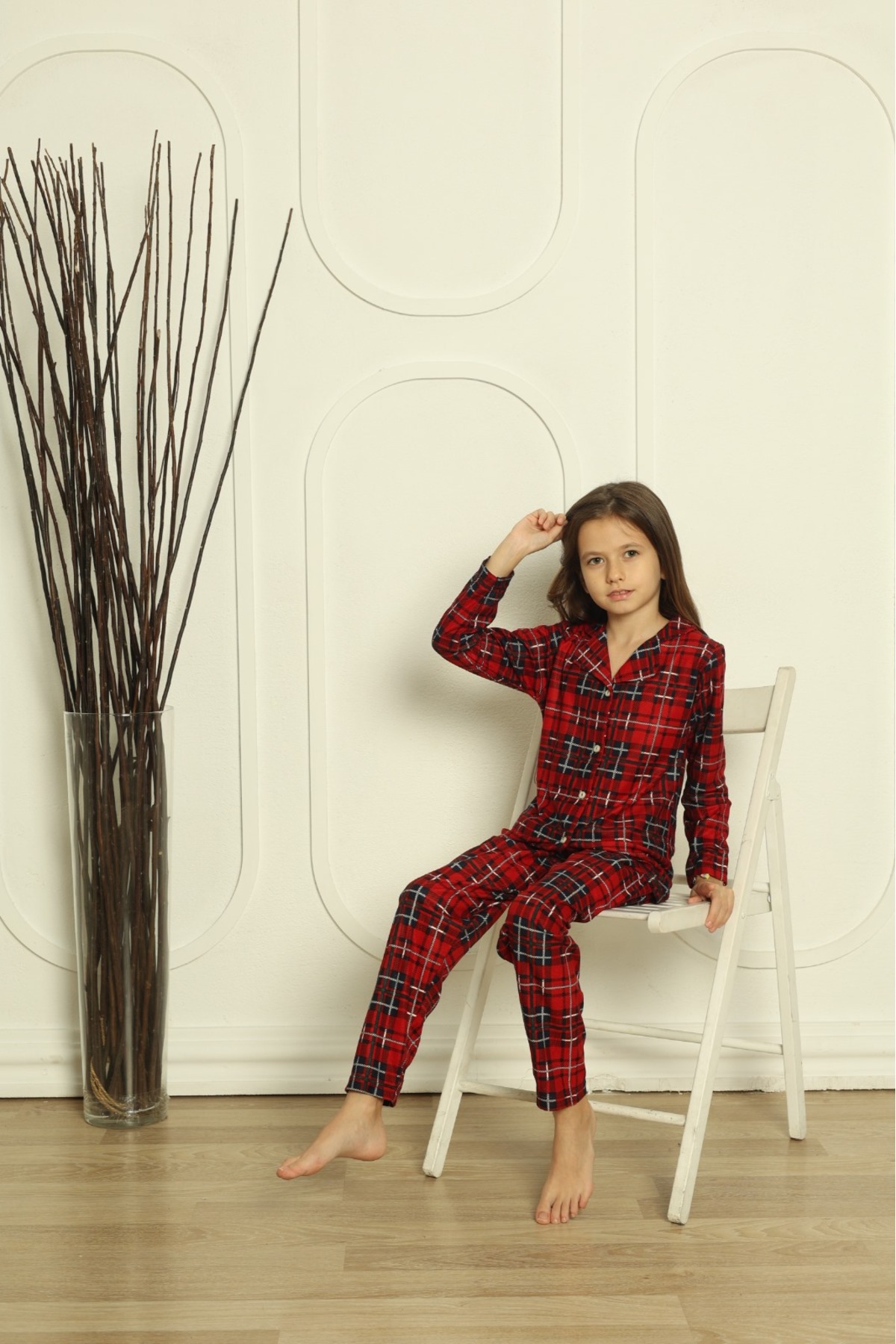 Minimoon Ekose Boydan Dügmeli Süet Kız Çocuk Pijama Takım fotoğrafı 4 (önizleme)