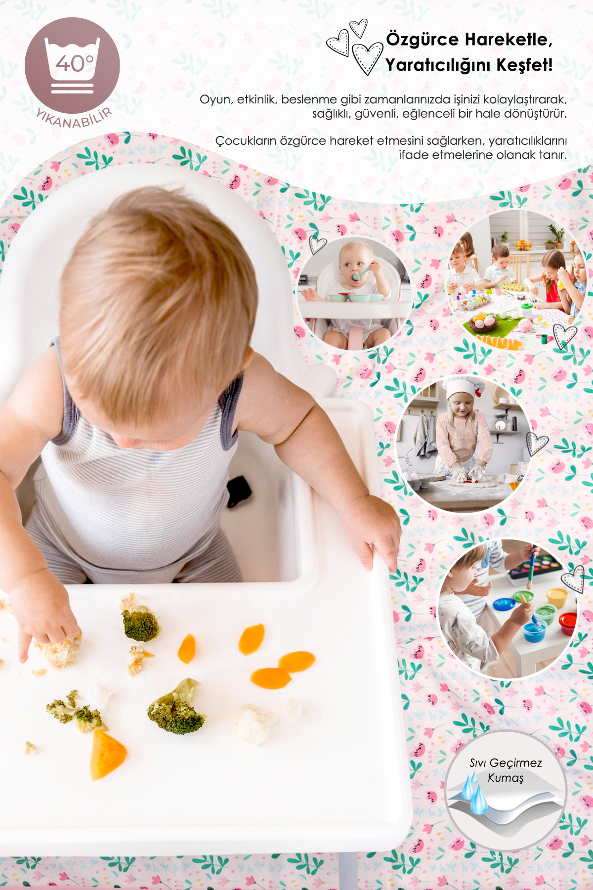 HAMUR Proof Sıvı Geçirmez Etkinlik Aktivite Halı Örtüsü Örtüsü Çok Amaçlı Bebek Çocuk Oyun Matı Flowy fotoğrafı 3 (önizleme)