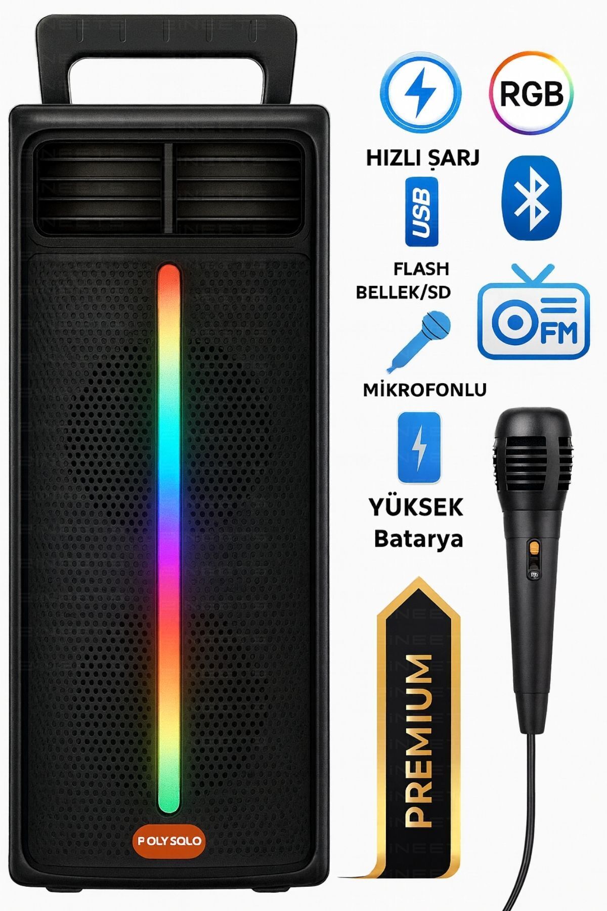 Zineets Işıklı Büyük Boy Party Box Bluetooth Hoparlör Taşınabilir Şarjlı Ses Sistemi Radyolu Karaoke Mic
