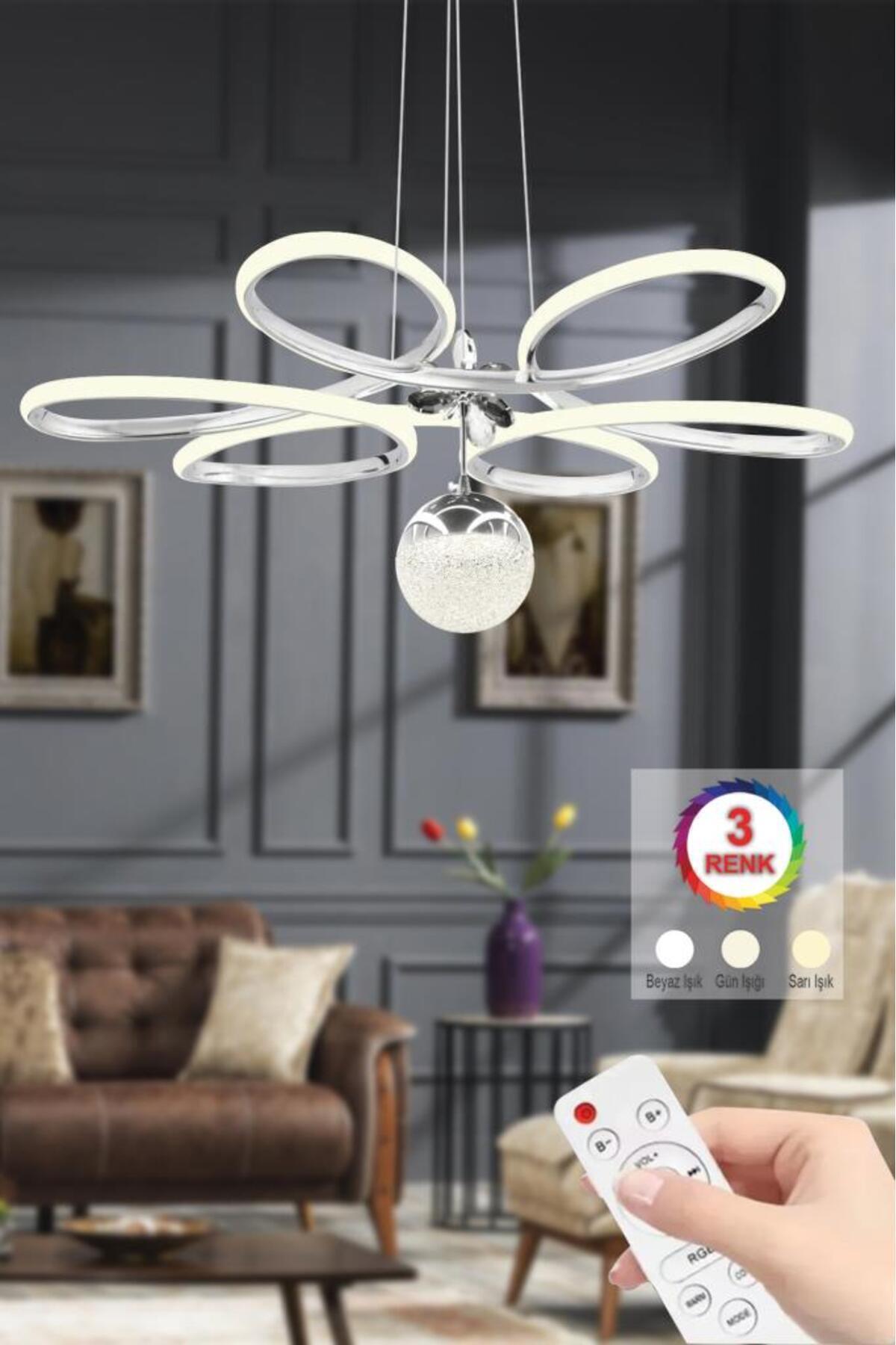 İstanbul Avize İstanbul Avize Papatya Gümüş 3 Renk Ledli Kumandalı Modern Led Avize